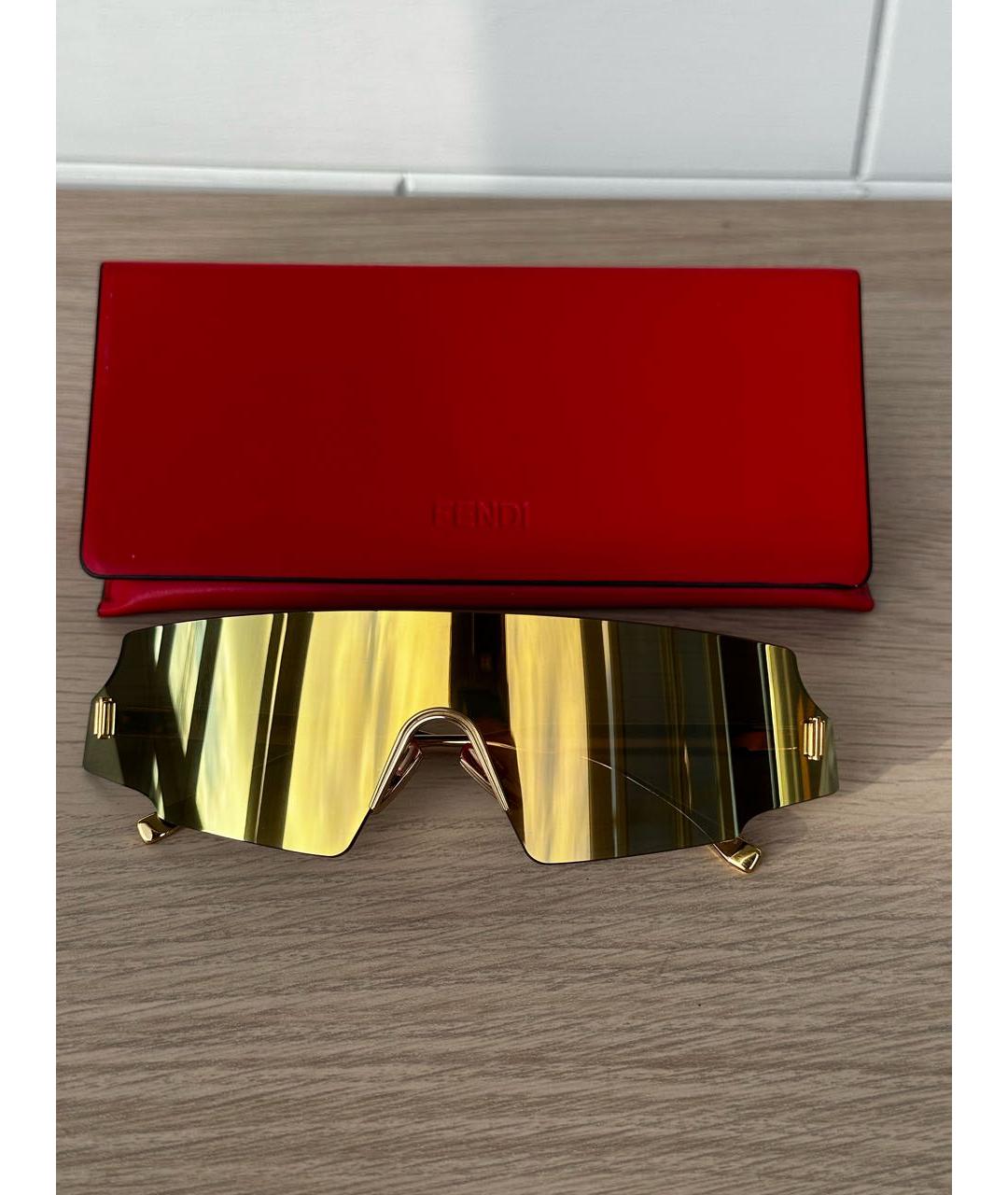 FENDI Золотые металлические солнцезащитные очки, фото 6