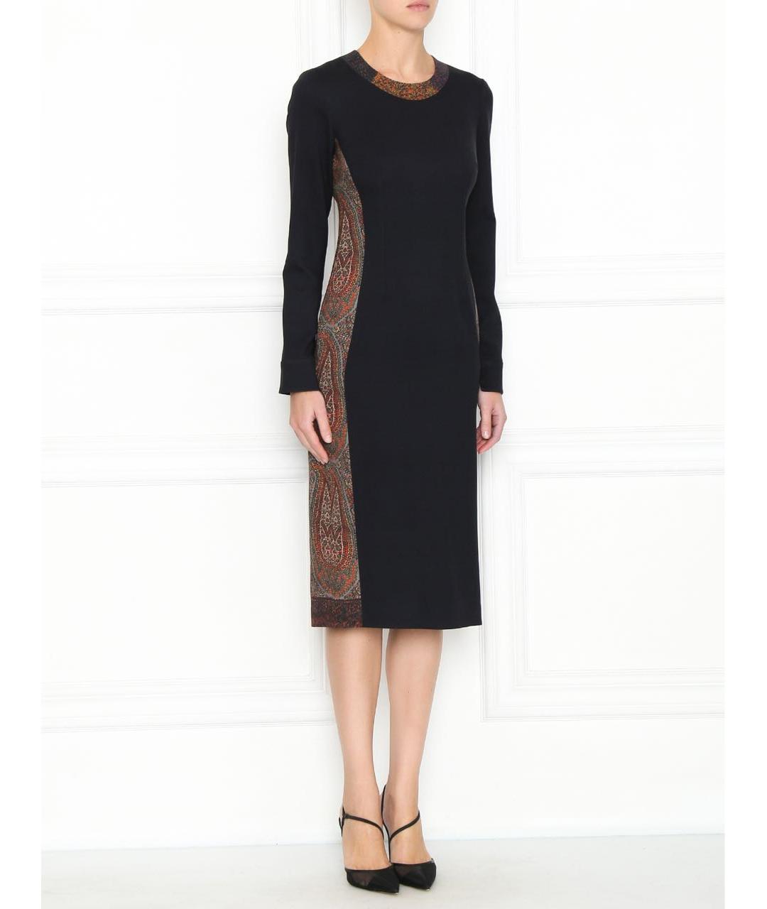 ETRO Черное шерстяное повседневное платье, фото 6