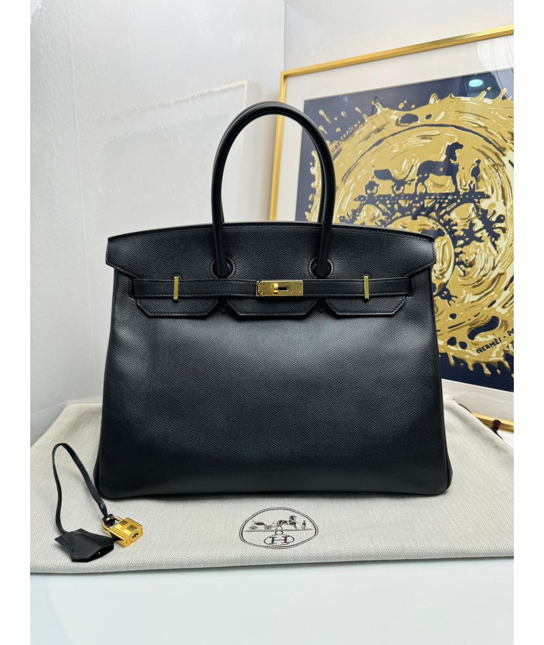 HERMES Черная кожаная сумка с короткими ручками, фото 7