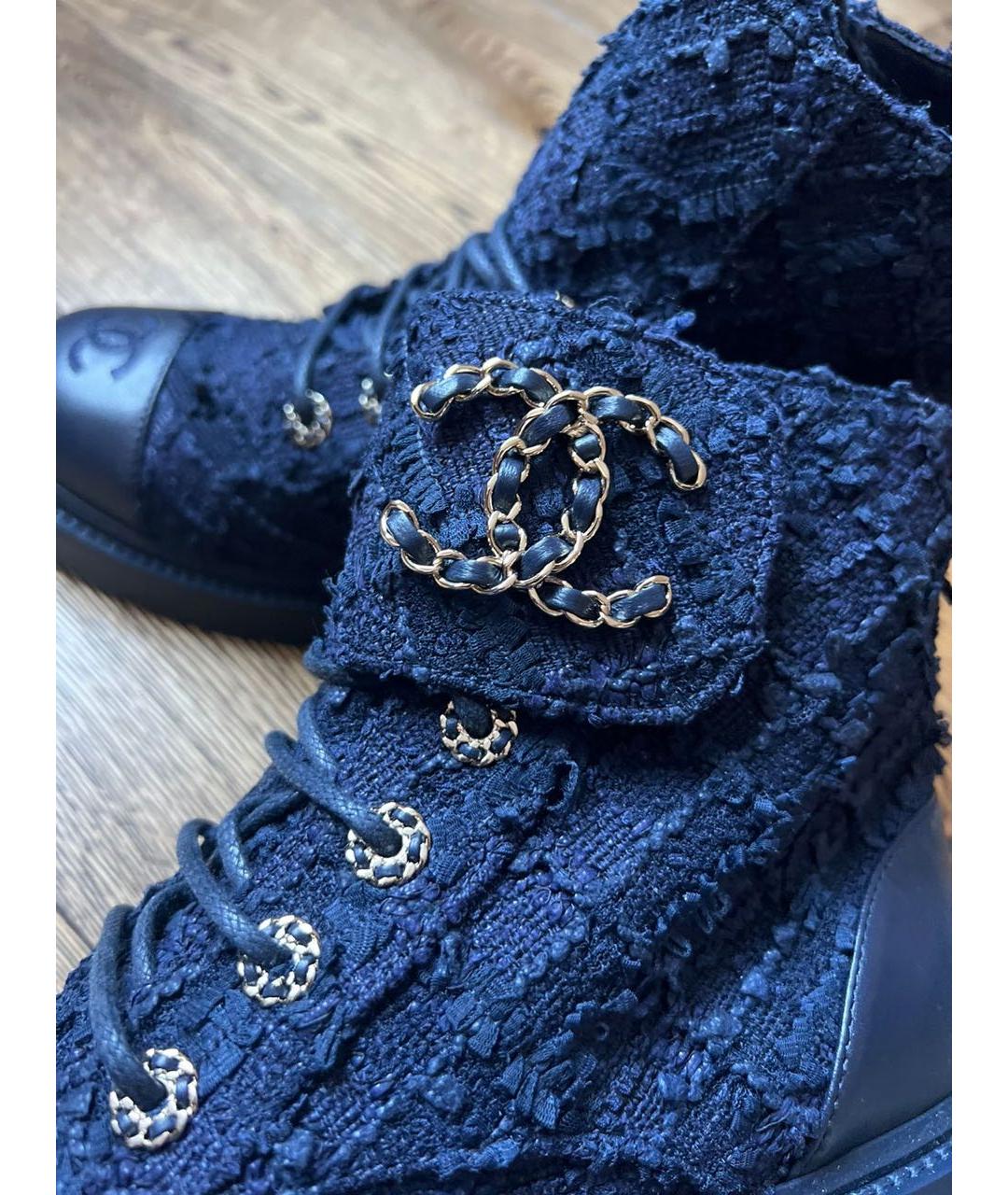 CHANEL Темно-синие текстильные ботинки, фото 6