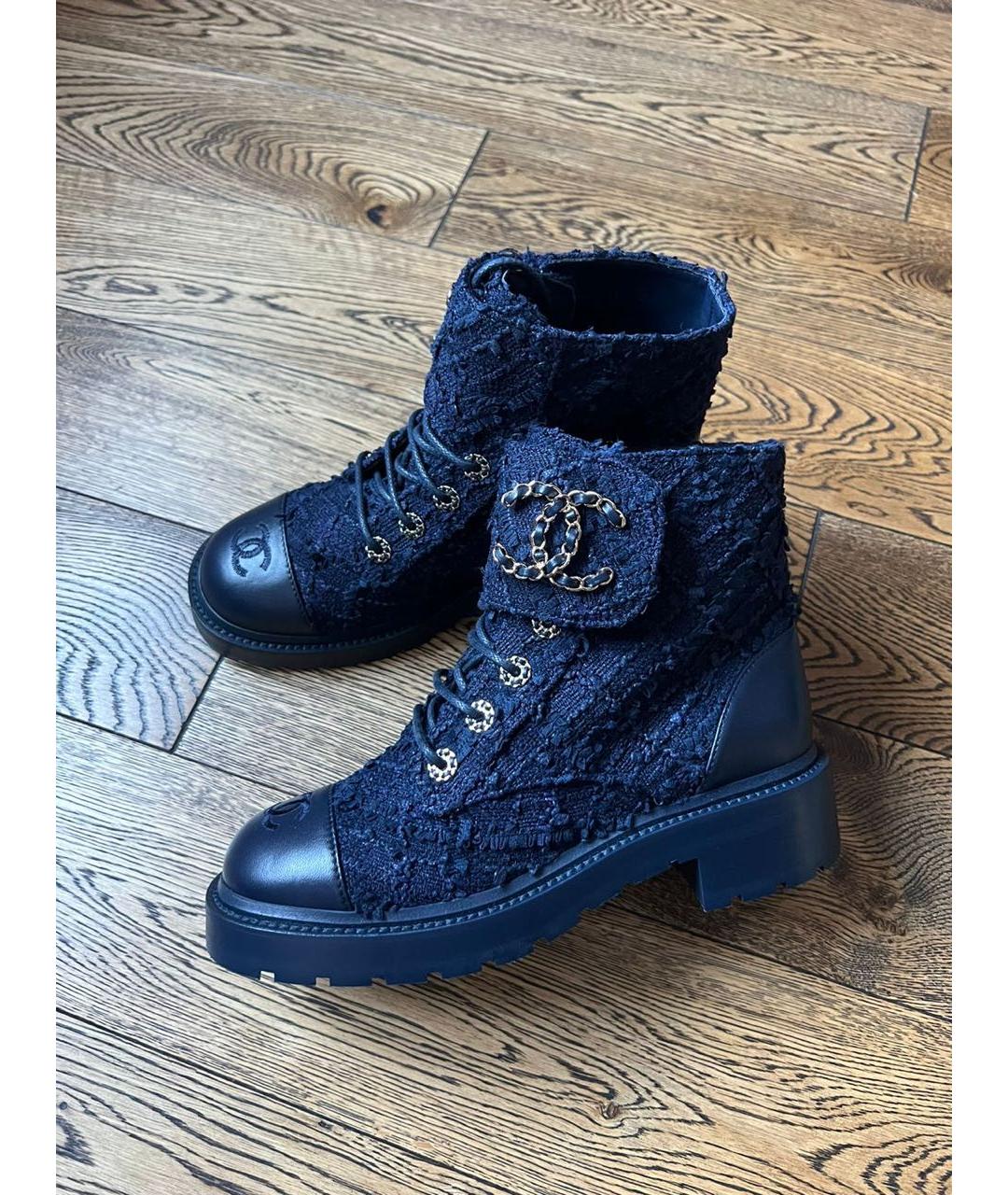 CHANEL Темно-синие текстильные ботинки, фото 7