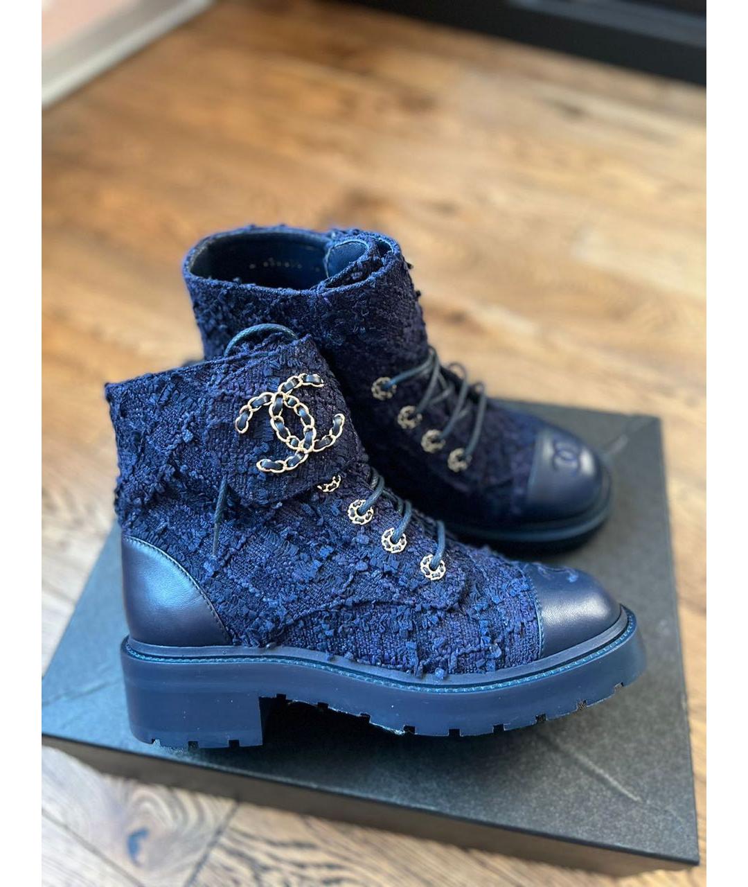 CHANEL Темно-синие текстильные ботинки, фото 9
