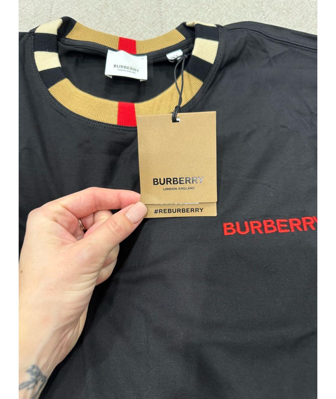 BURBERRY Черная хлопковая футболка, фото 2