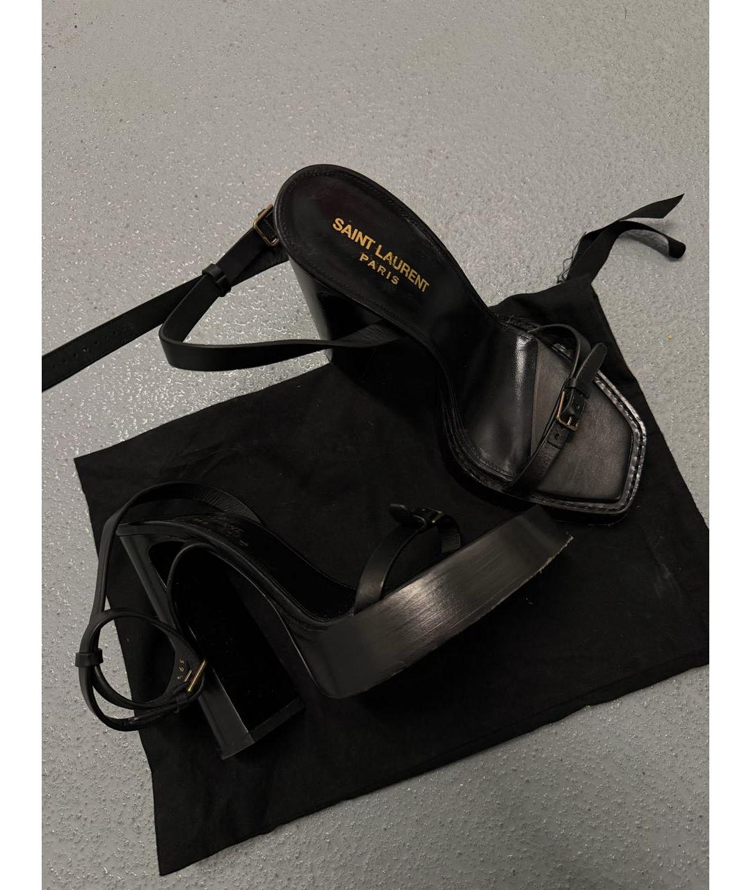 SAINT LAURENT Черные кожаные босоножки, фото 3