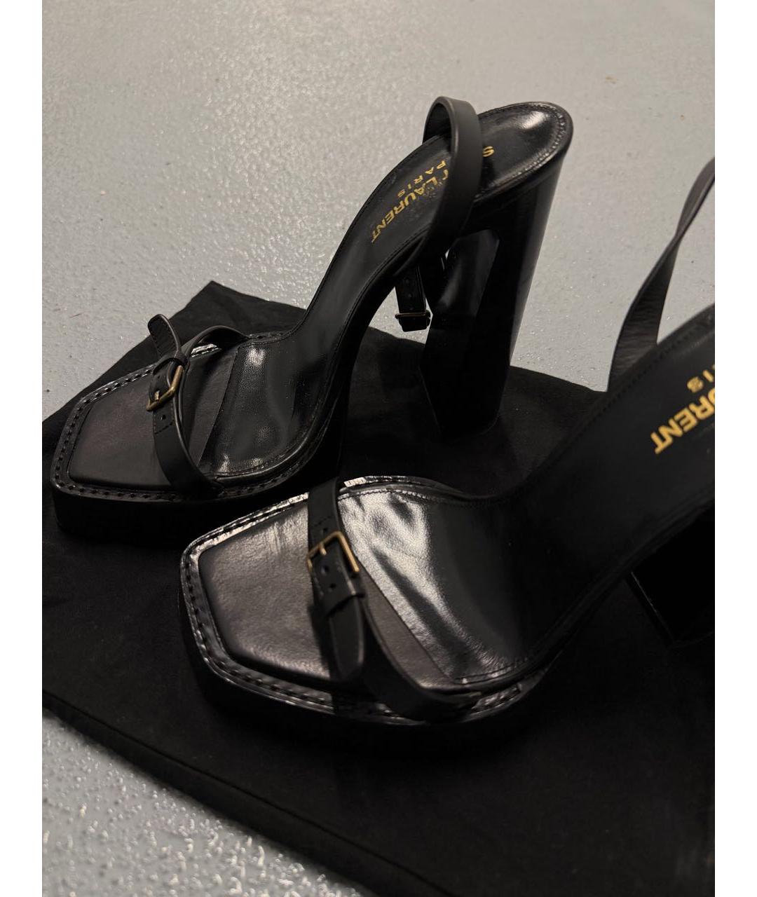 SAINT LAURENT Черные кожаные босоножки, фото 2