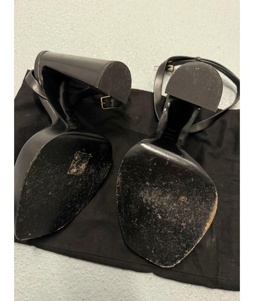 SAINT LAURENT Черные кожаные босоножки, фото 7