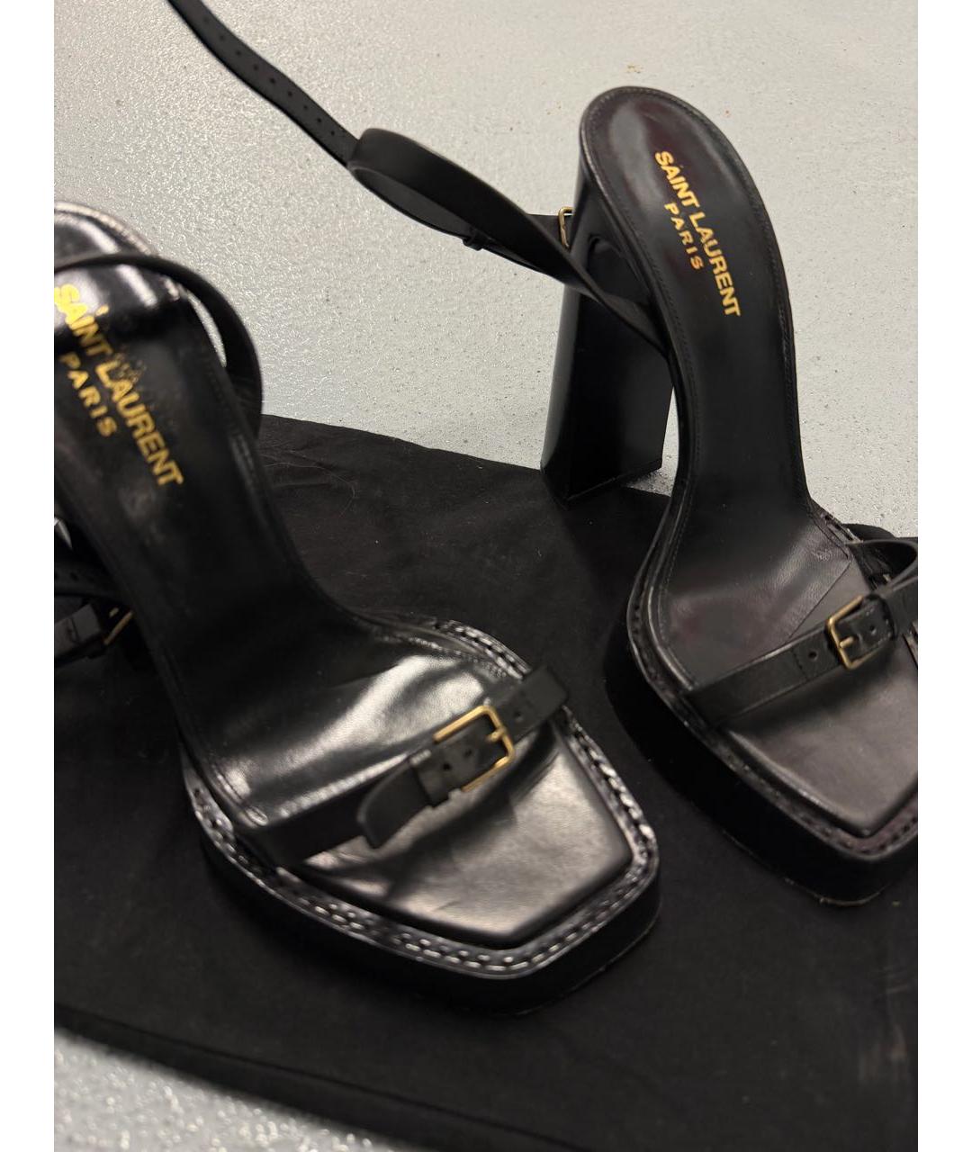 SAINT LAURENT Черные кожаные босоножки, фото 8