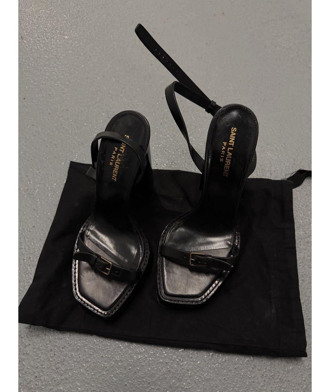 SAINT LAURENT Черные кожаные босоножки, фото 6