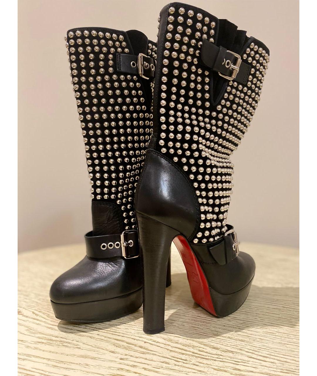 CHRISTIAN LOUBOUTIN Черные кожаные сапоги, фото 3