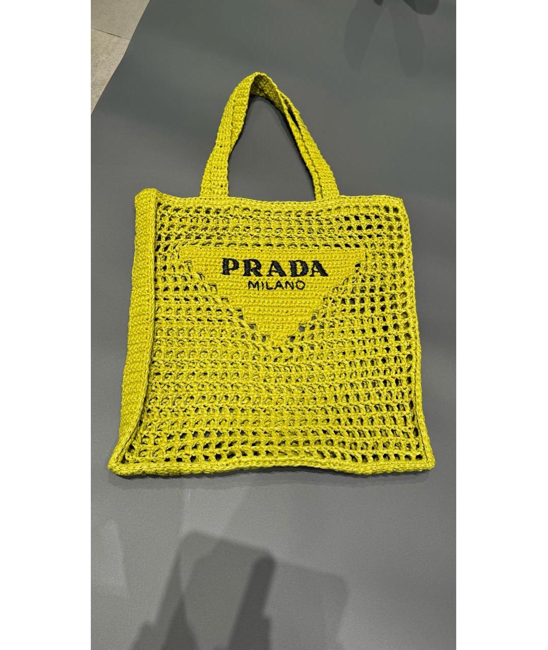 PRADA Горчичная пелетеная пляжная сумка, фото 5