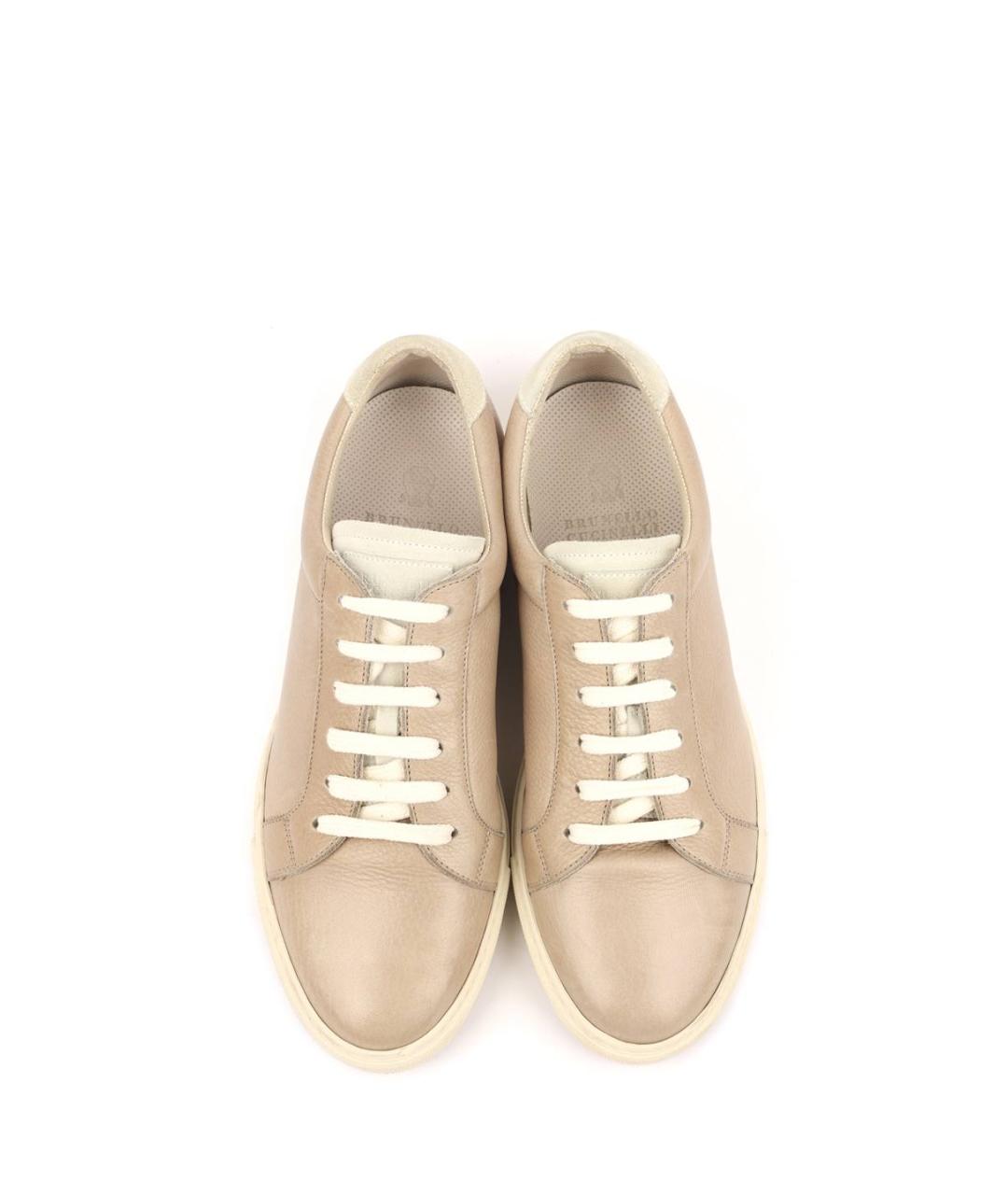 BRUNELLO CUCINELLI Бежевые кожаные низкие кроссовки / кеды, фото 3