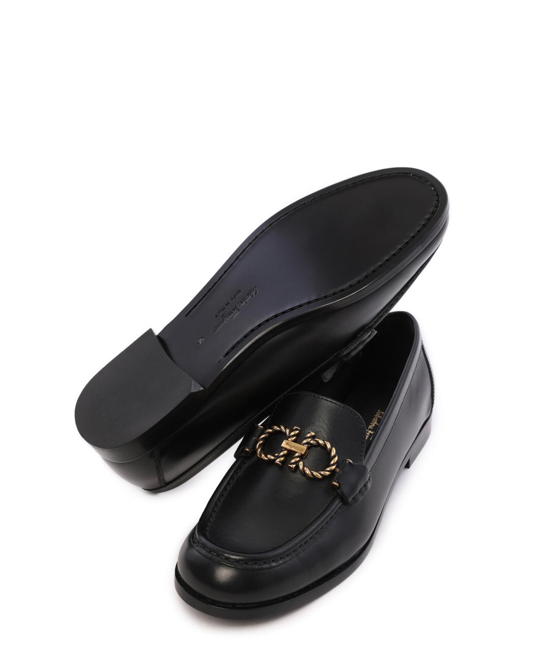 FERRAGAMO Черные кожаные лоферы, фото 5