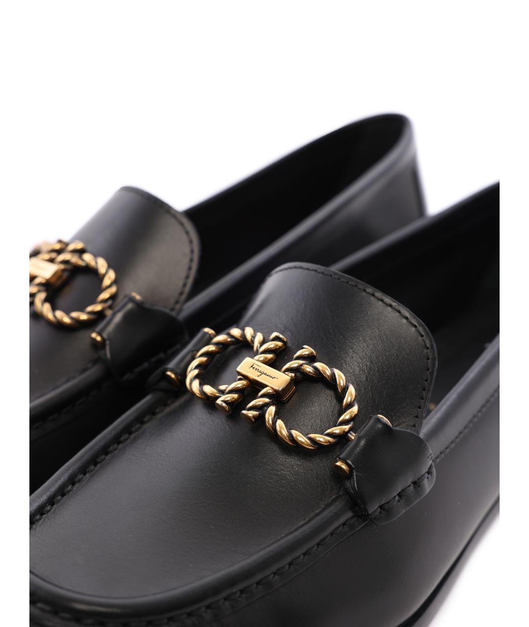 FERRAGAMO Черные кожаные лоферы, фото 6