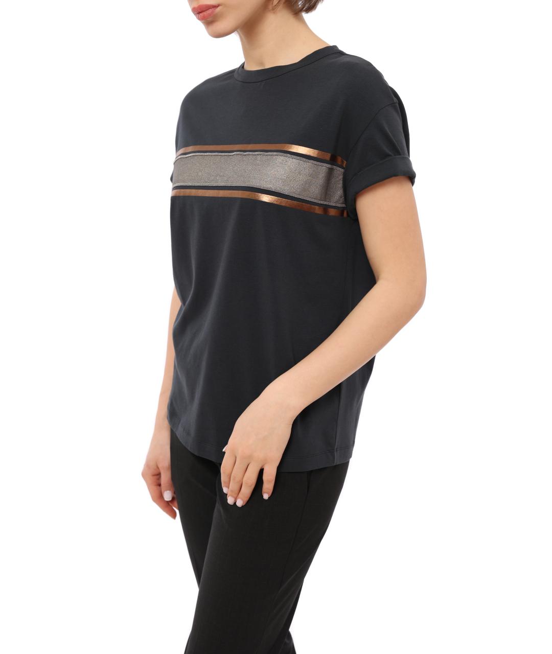 BRUNELLO CUCINELLI Черная хлопковая футболка, фото 2