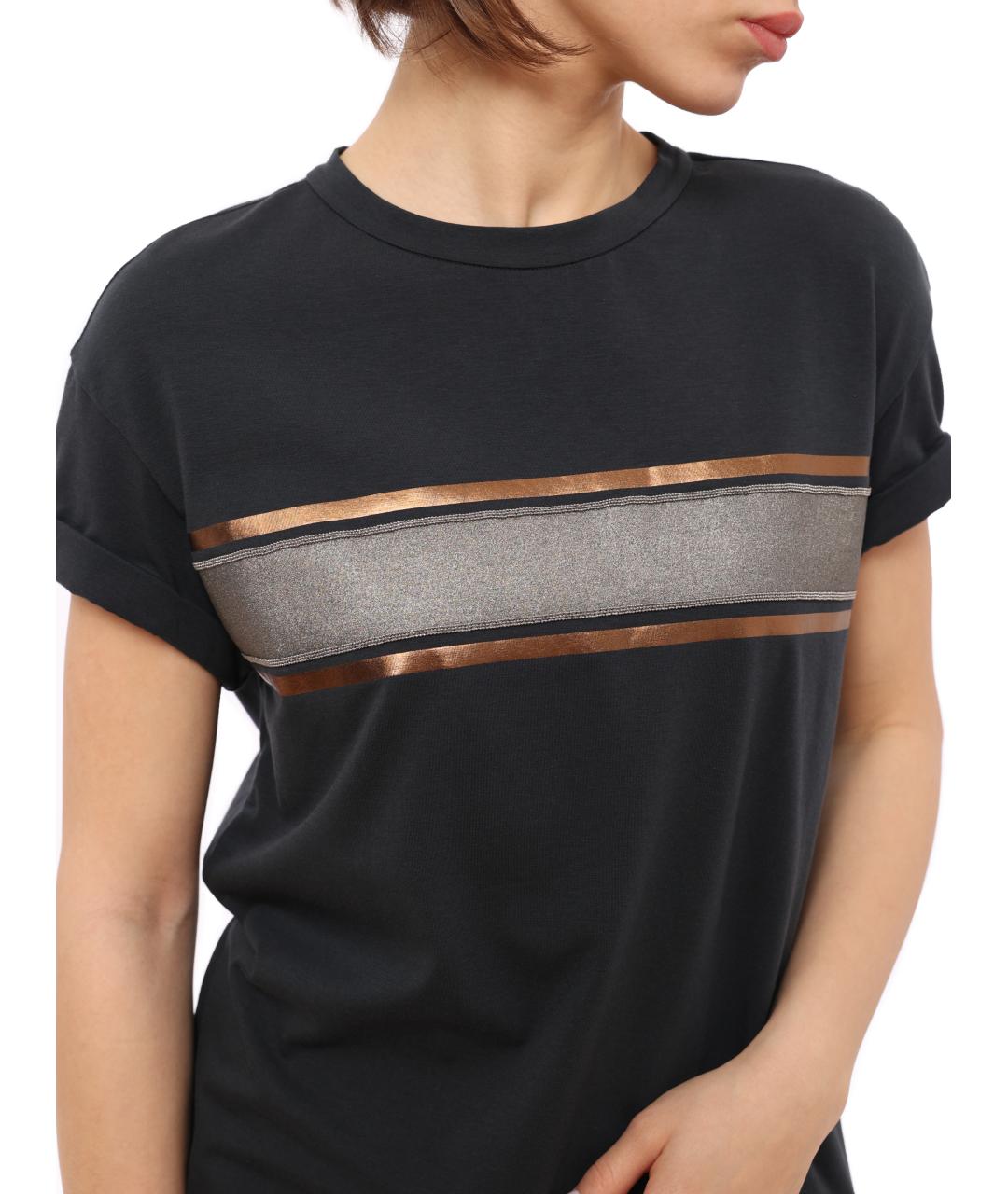 BRUNELLO CUCINELLI Черная хлопковая футболка, фото 4