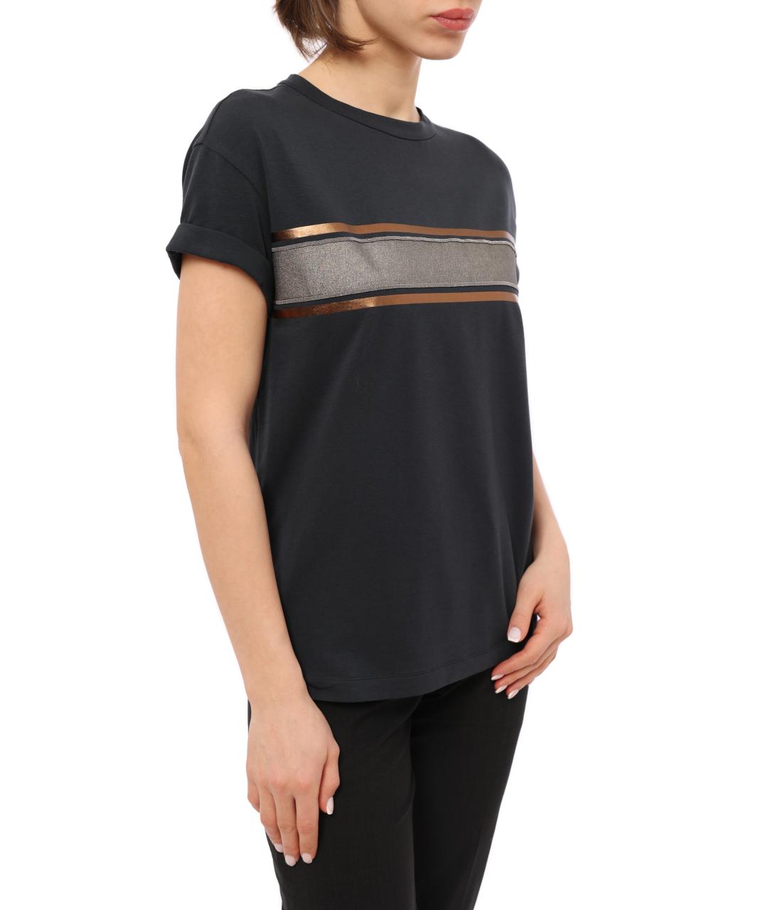 BRUNELLO CUCINELLI Черная хлопковая футболка, фото 3