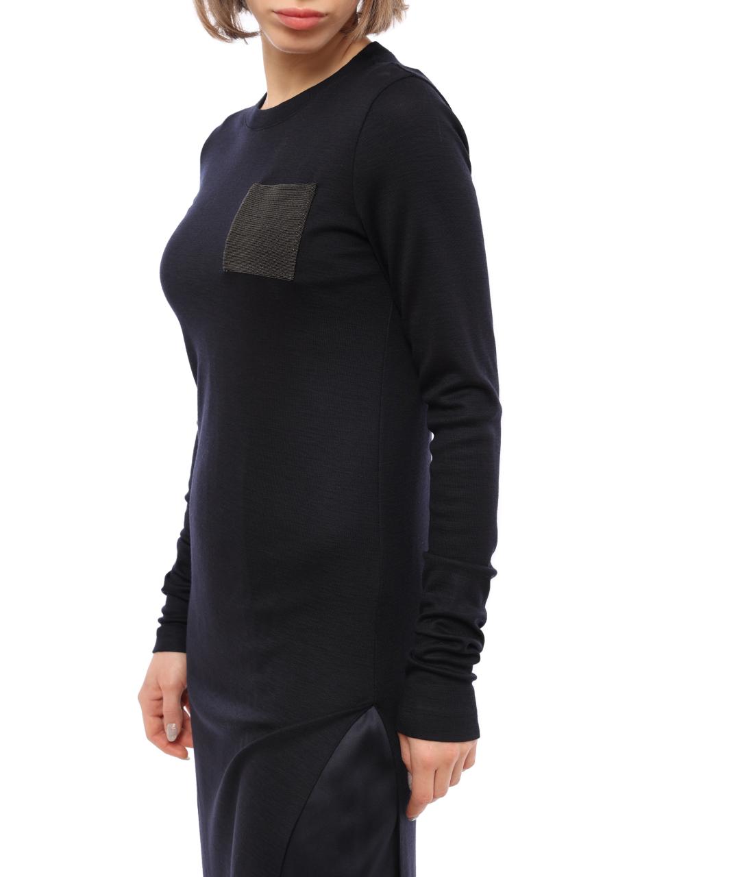 BRUNELLO CUCINELLI Темно-синее шерстяное повседневное платье, фото 4