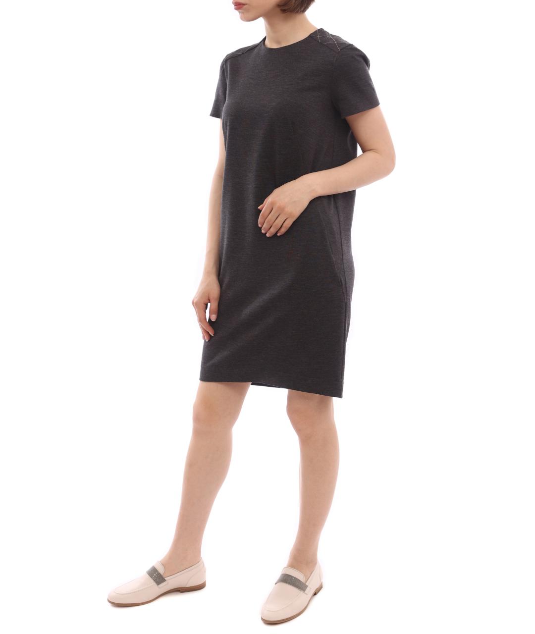 BRUNELLO CUCINELLI Серое хлопковое повседневное платье, фото 4
