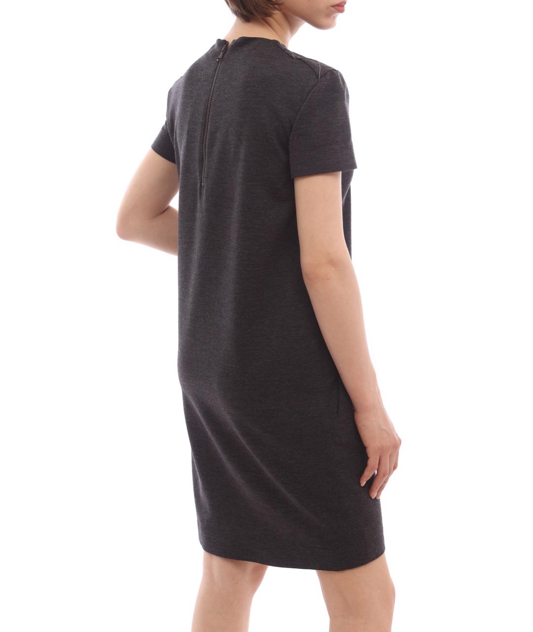 BRUNELLO CUCINELLI Серое хлопковое повседневное платье, фото 6