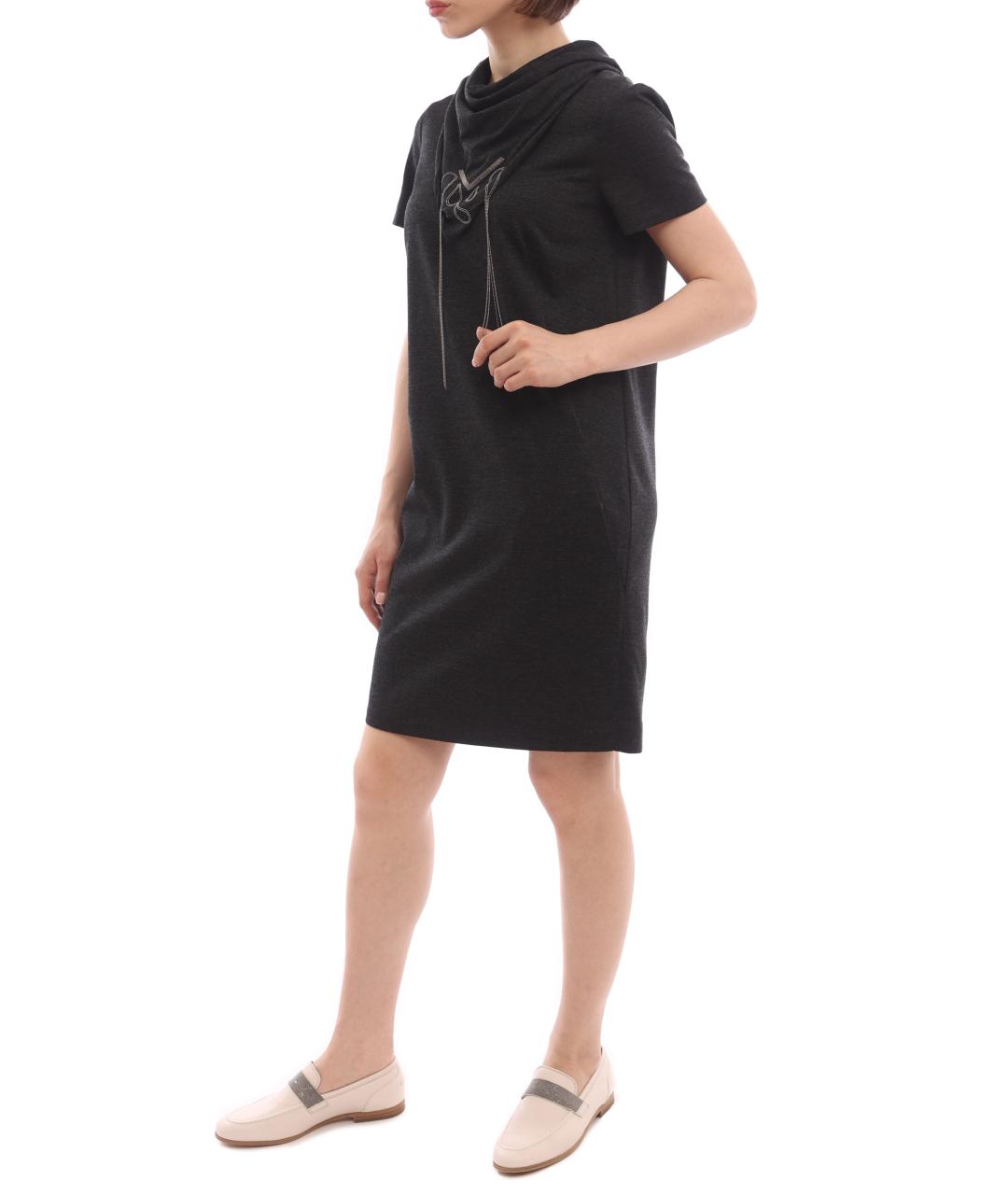 BRUNELLO CUCINELLI Черное хлопковое повседневное платье, фото 2