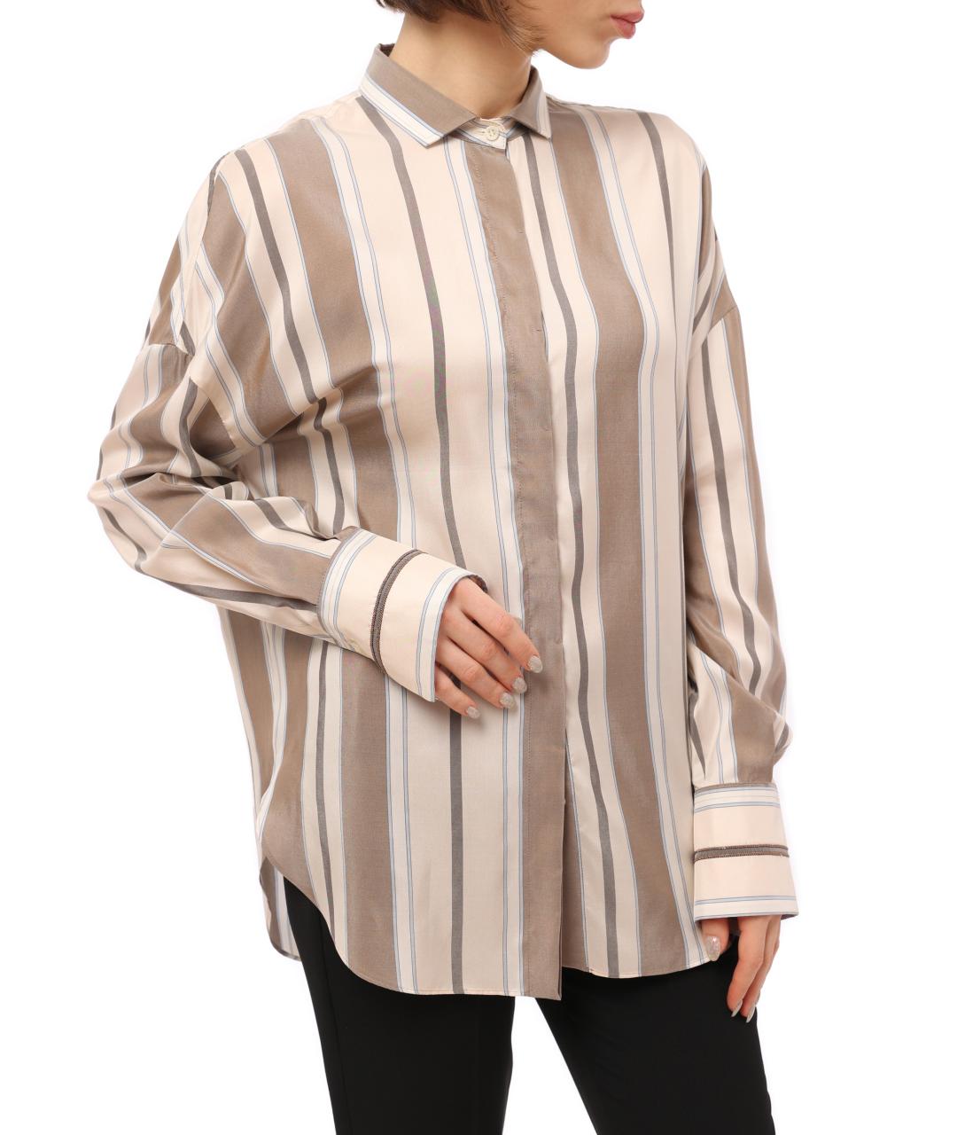 BRUNELLO CUCINELLI Бежевая шелковая рубашка, фото 5