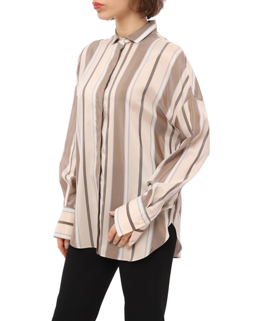 BRUNELLO CUCINELLI Бежевая шелковая рубашка, фото 3