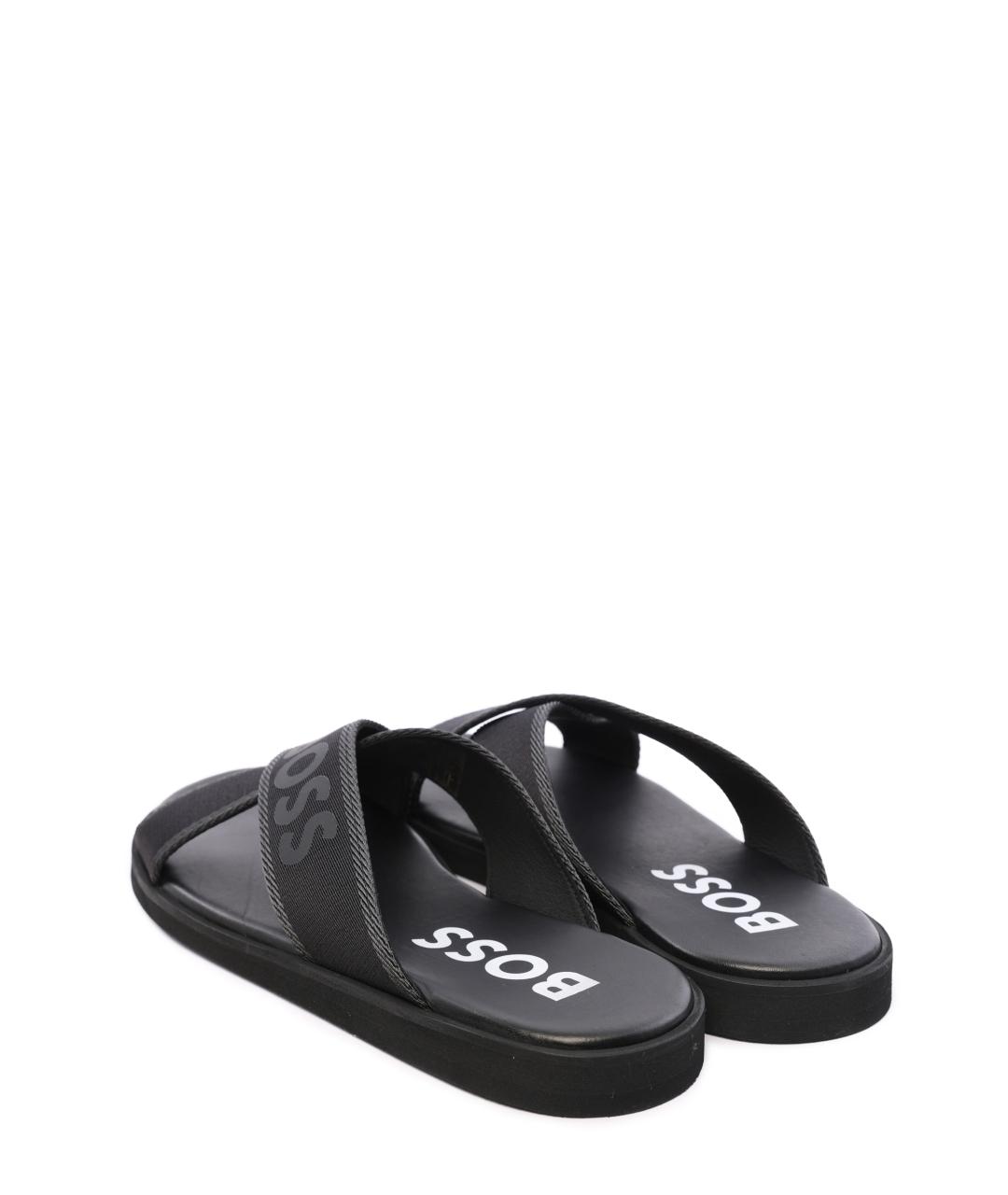 HUGO BOSS Черные текстильные шлепанцы, фото 3
