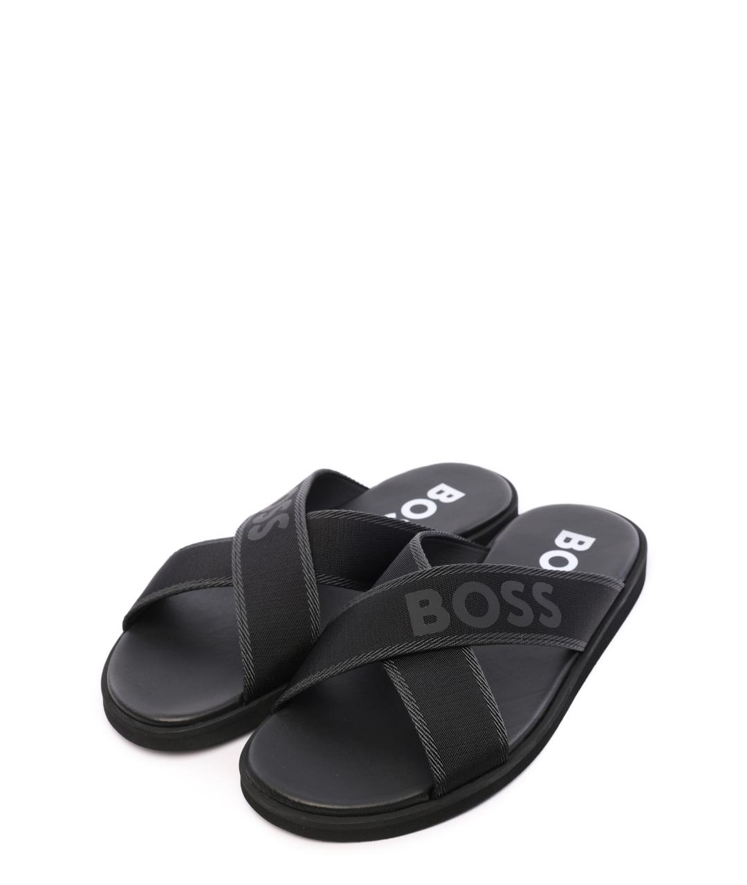 HUGO BOSS Черные текстильные шлепанцы, фото 2
