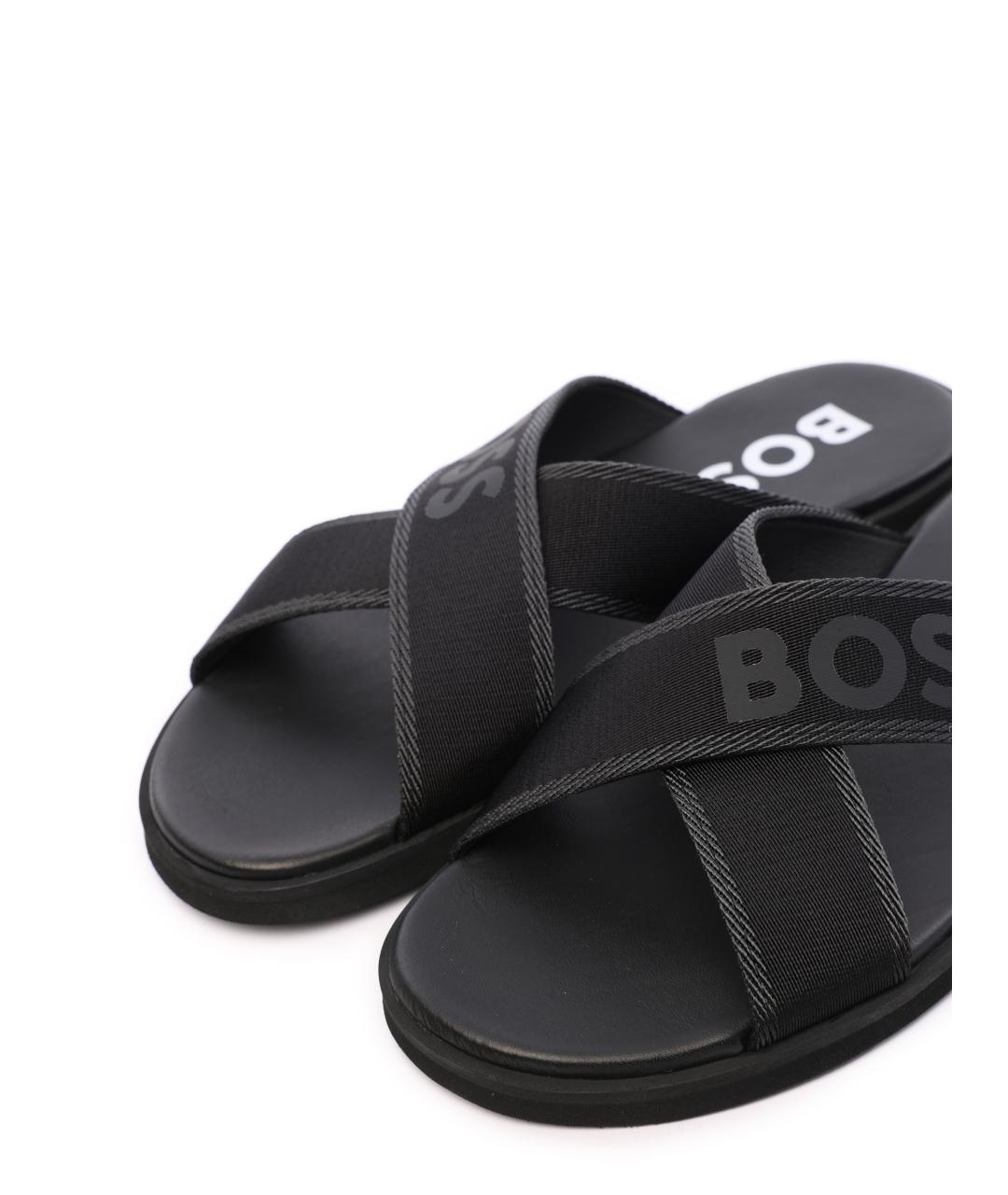 HUGO BOSS Черные текстильные шлепанцы, фото 5
