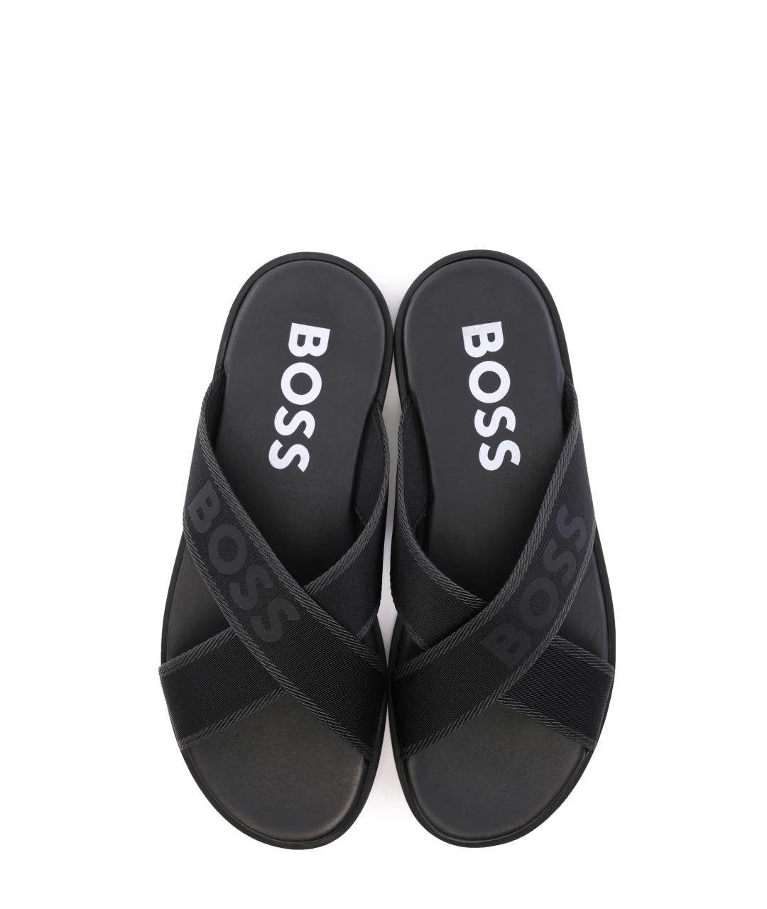 HUGO BOSS Черные текстильные шлепанцы, фото 4