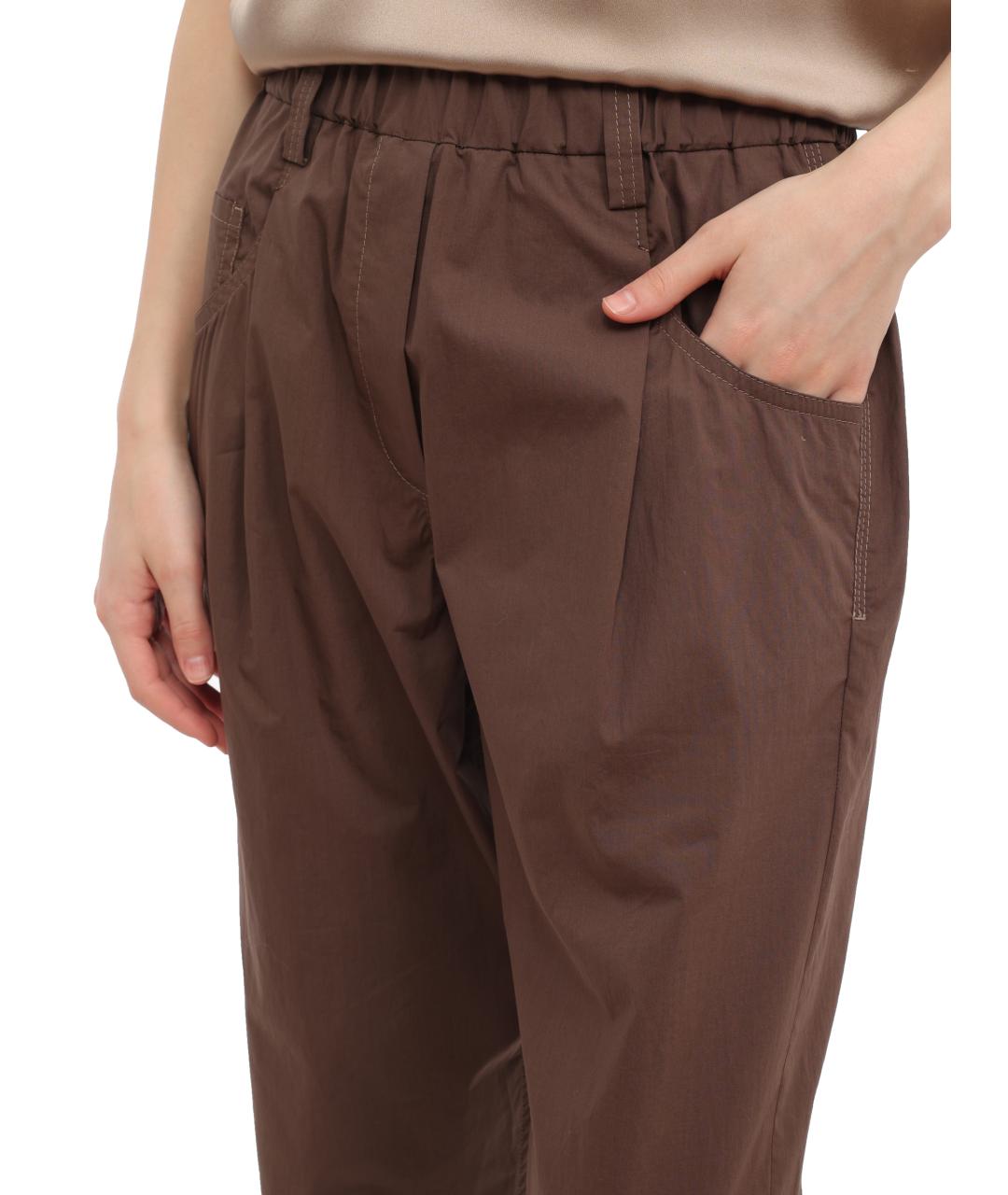 BRUNELLO CUCINELLI Коричневые хлопковые прямые брюки, фото 4