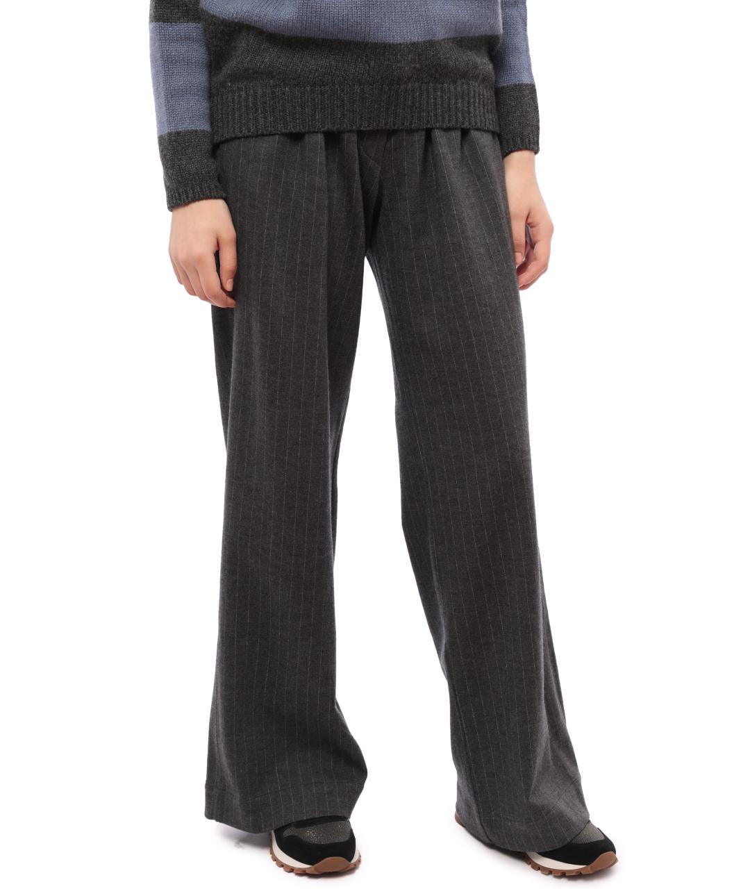 BRUNELLO CUCINELLI Антрацитовые шерстяные прямые брюки, фото 4