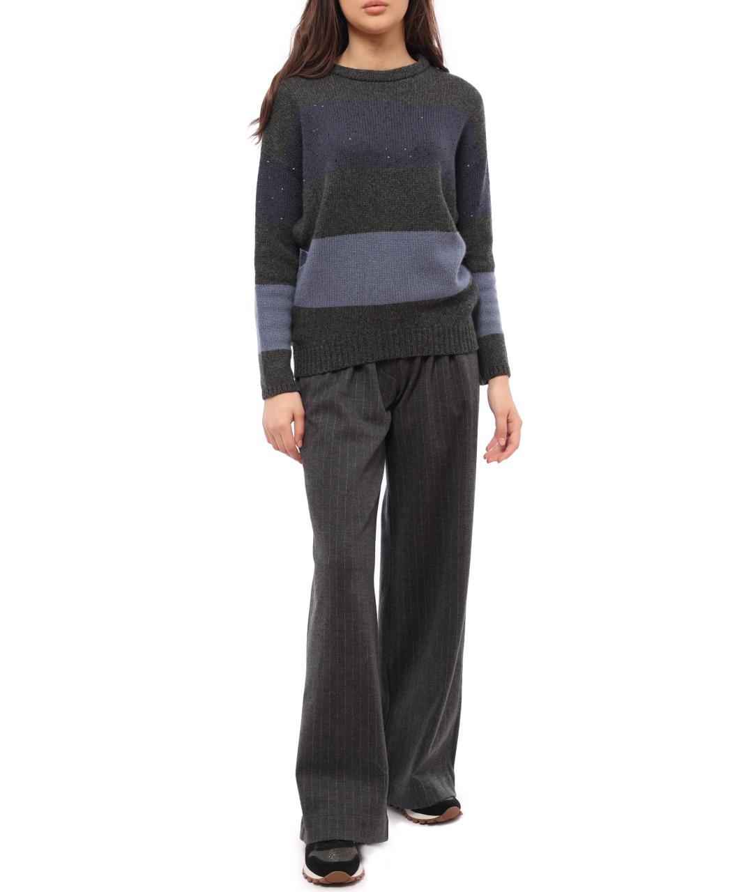 BRUNELLO CUCINELLI Антрацитовые шерстяные прямые брюки, фото 2