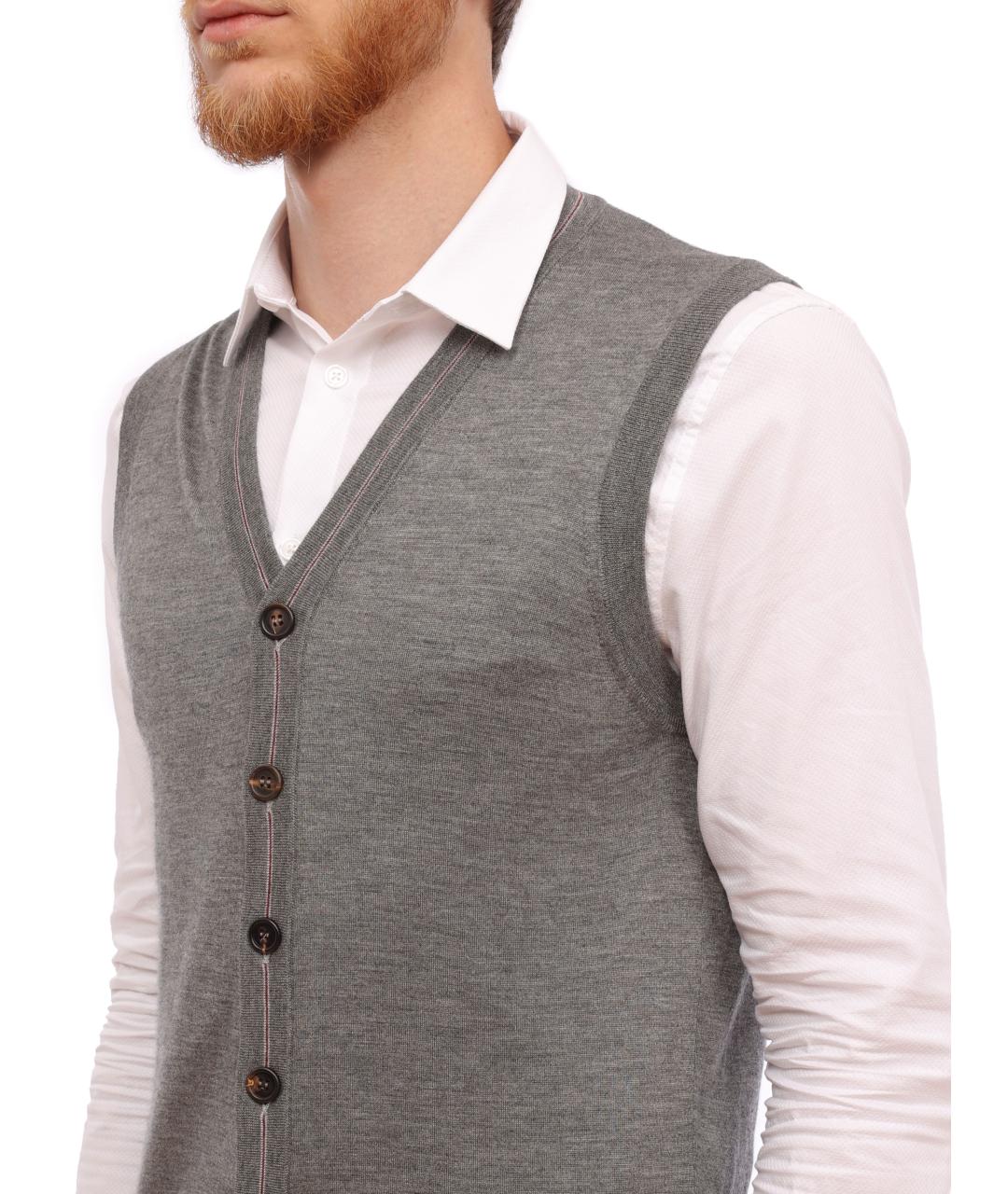 BRUNELLO CUCINELLI Серая кашемировая жилетка, фото 2