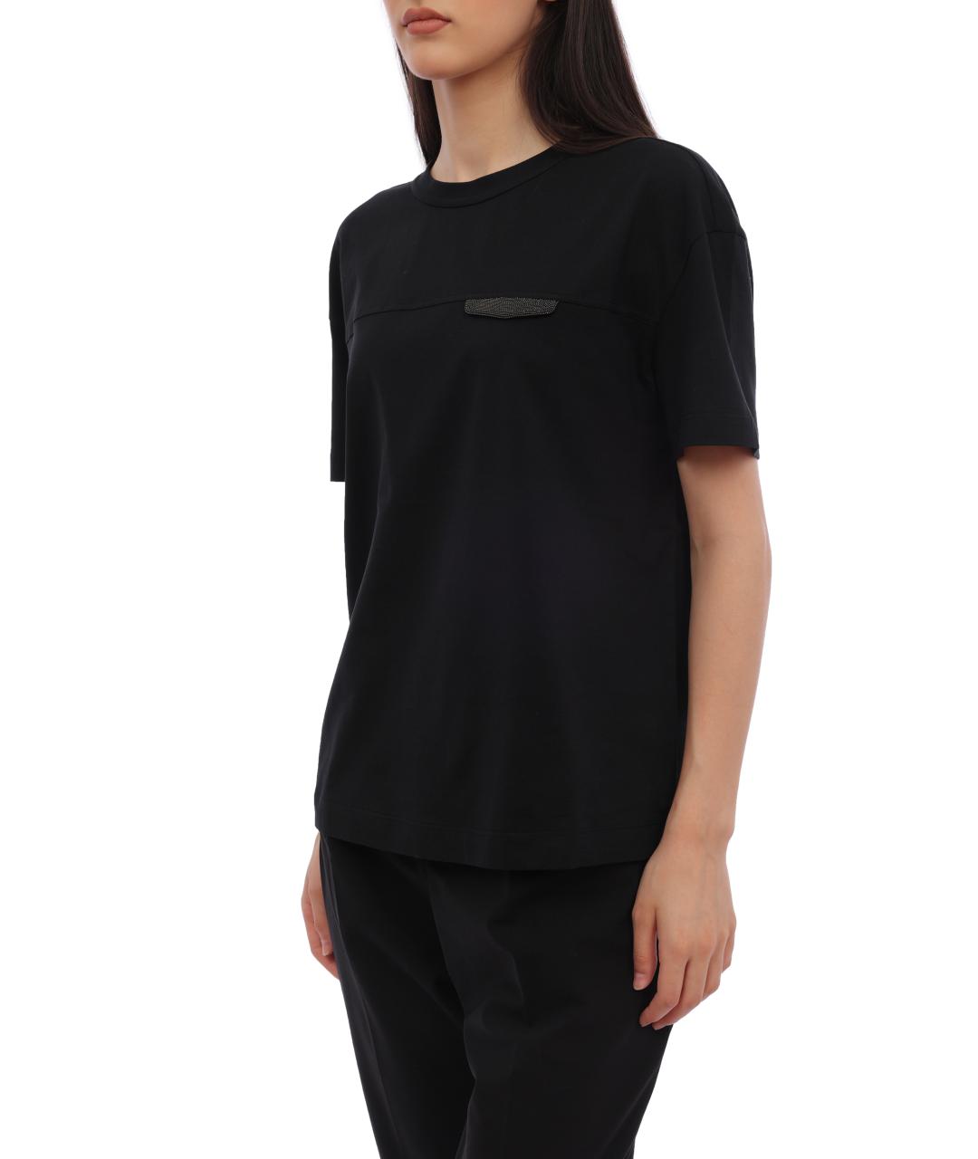 BRUNELLO CUCINELLI Черная хлопковая футболка, фото 2