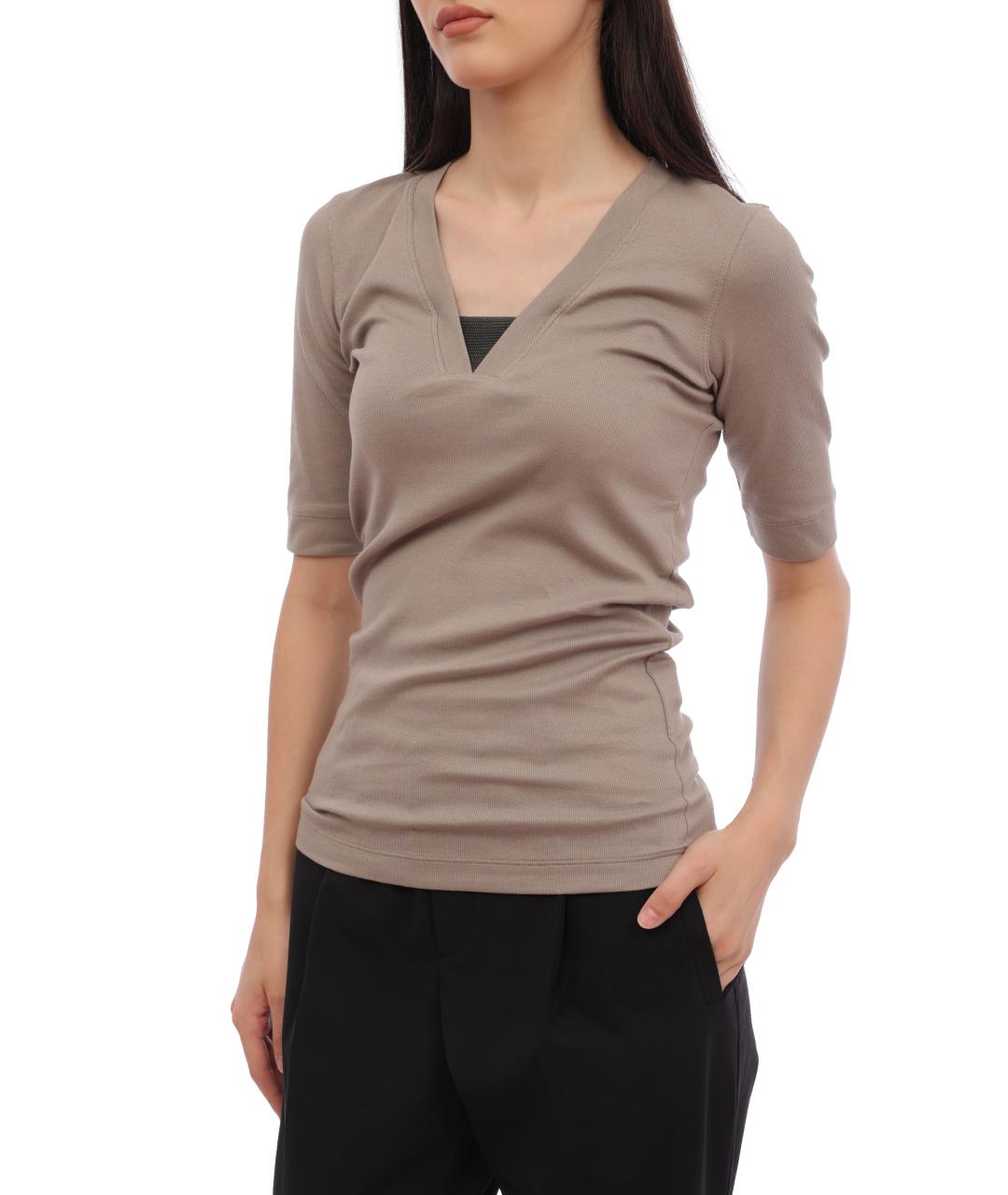 BRUNELLO CUCINELLI Бежевая хлопковая футболка, фото 1