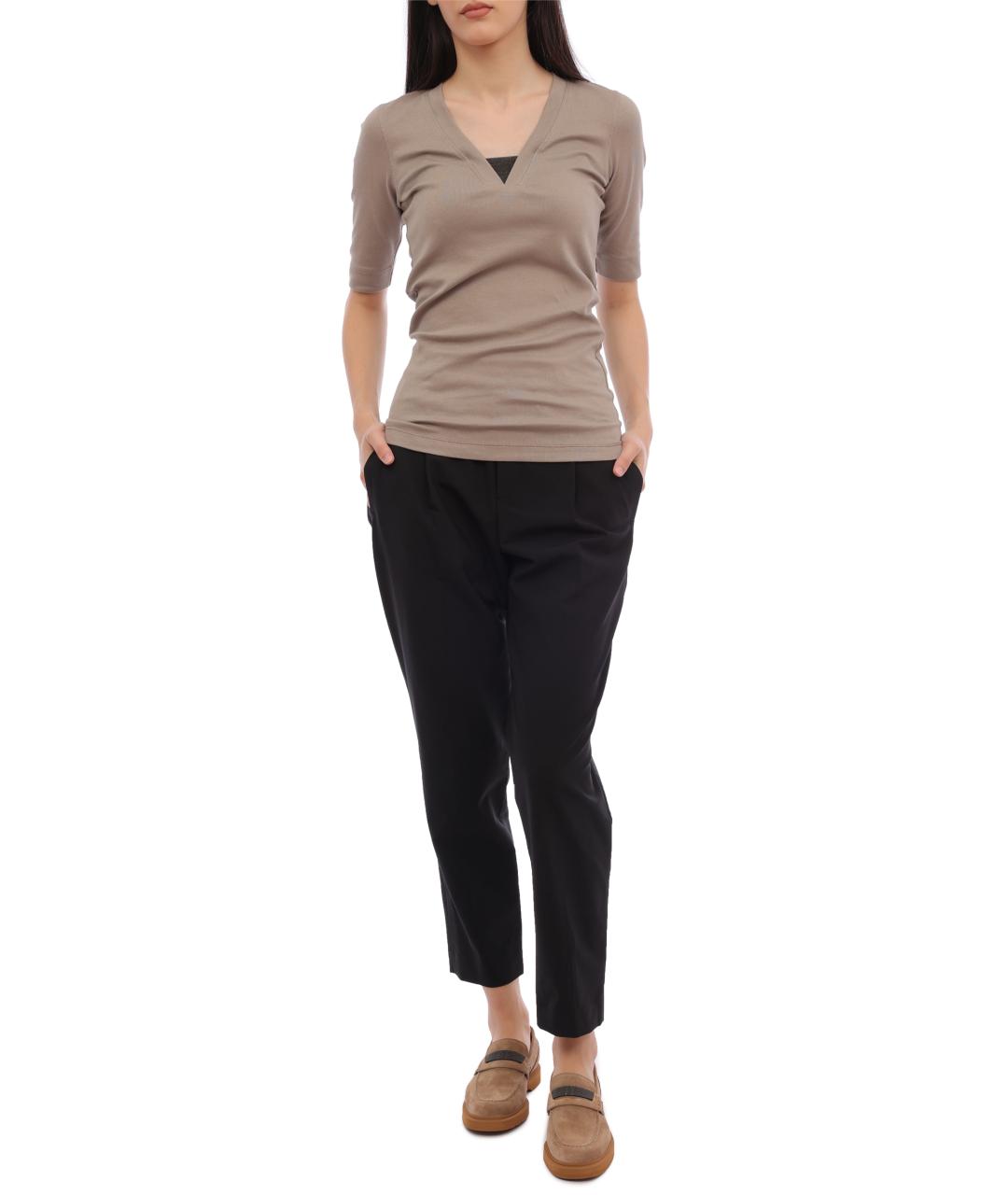 BRUNELLO CUCINELLI Бежевая хлопковая футболка, фото 2