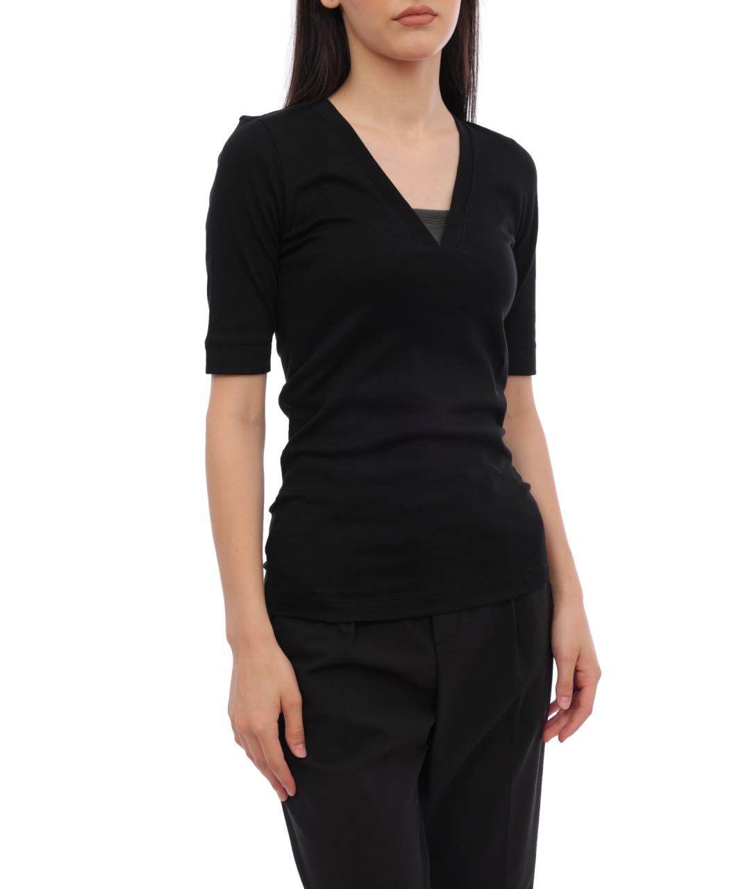 BRUNELLO CUCINELLI Черная хлопковая футболка, фото 4