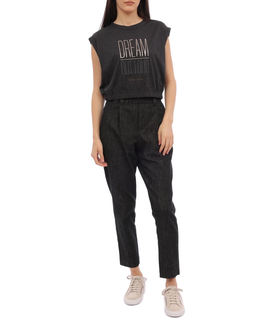 BRUNELLO CUCINELLI Черная хлопковая майка, фото 2