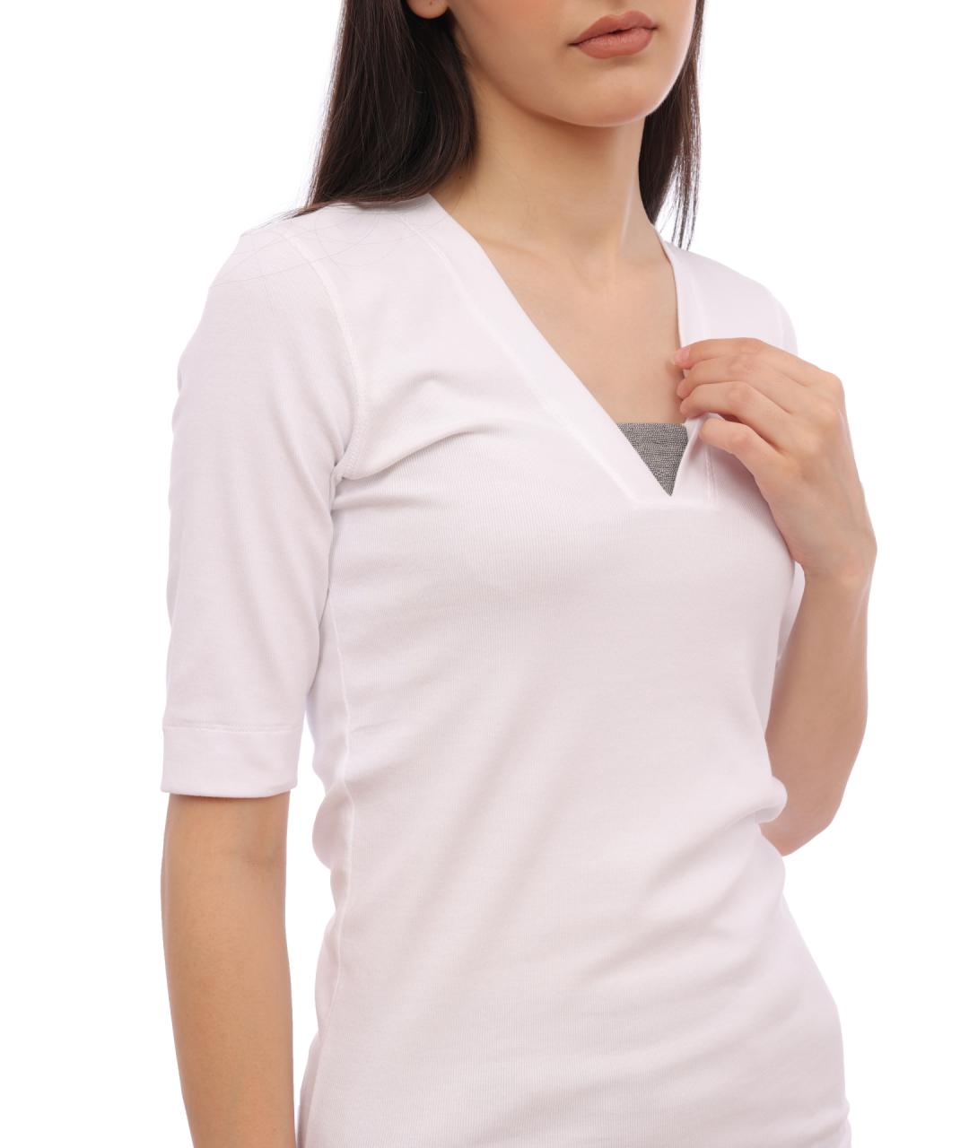 BRUNELLO CUCINELLI Белая хлопковая футболка, фото 4