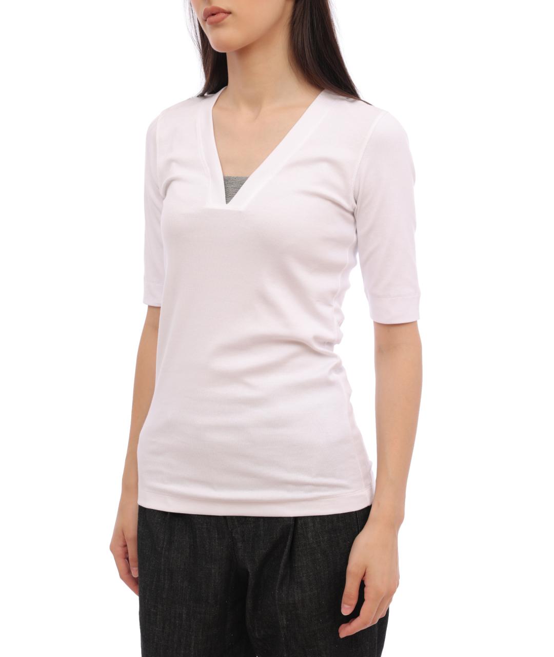 BRUNELLO CUCINELLI Белая хлопковая футболка, фото 3