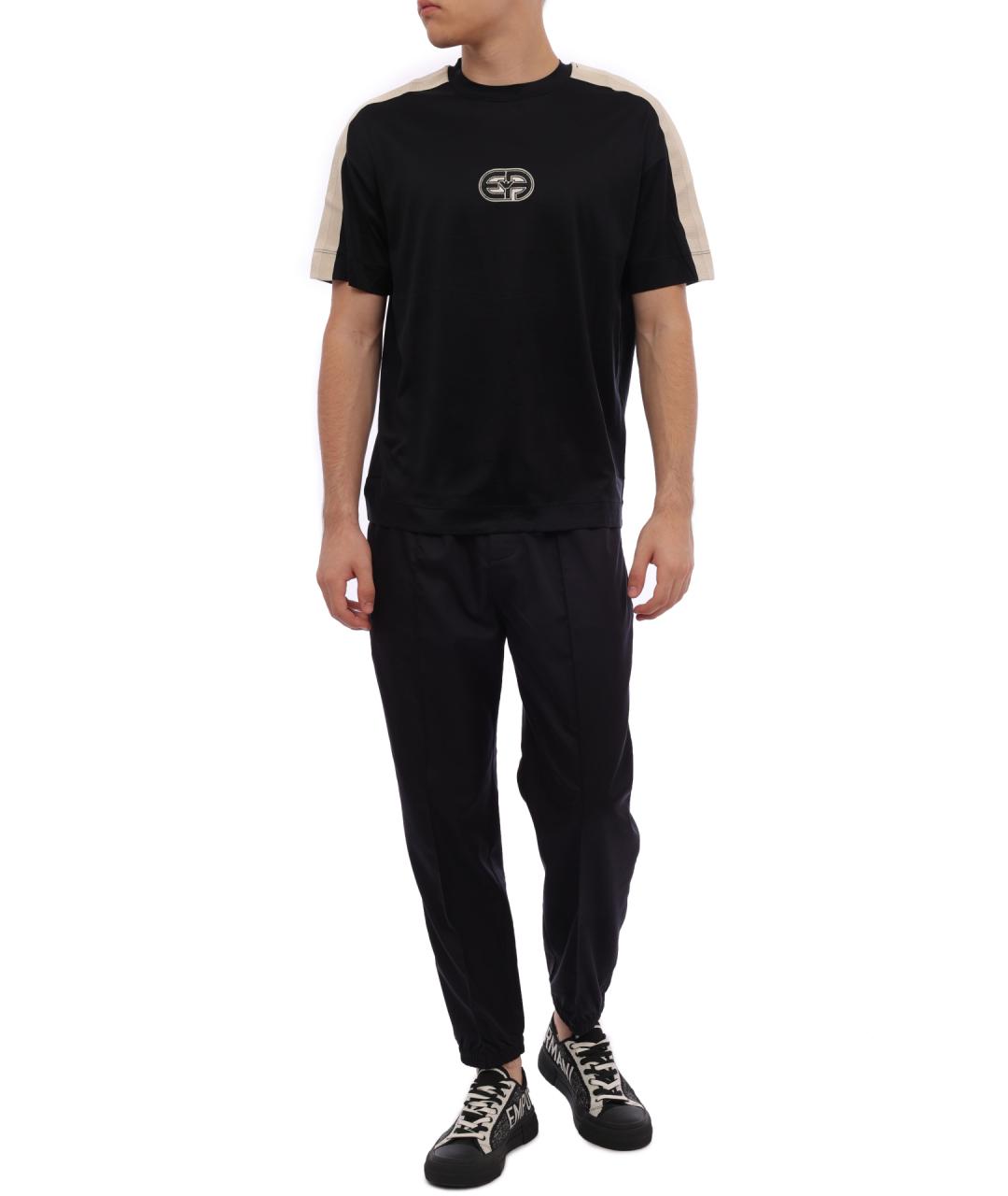EMPORIO ARMANI Черная хлопковая футболка, фото 2