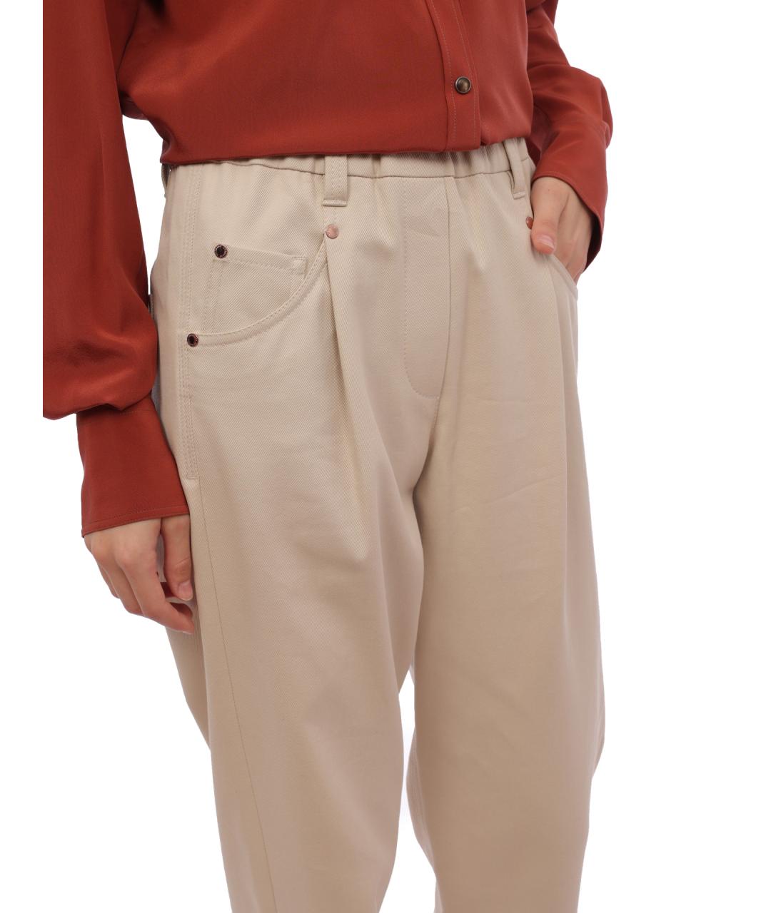 BRUNELLO CUCINELLI Бежевые хлопковые прямые брюки, фото 6