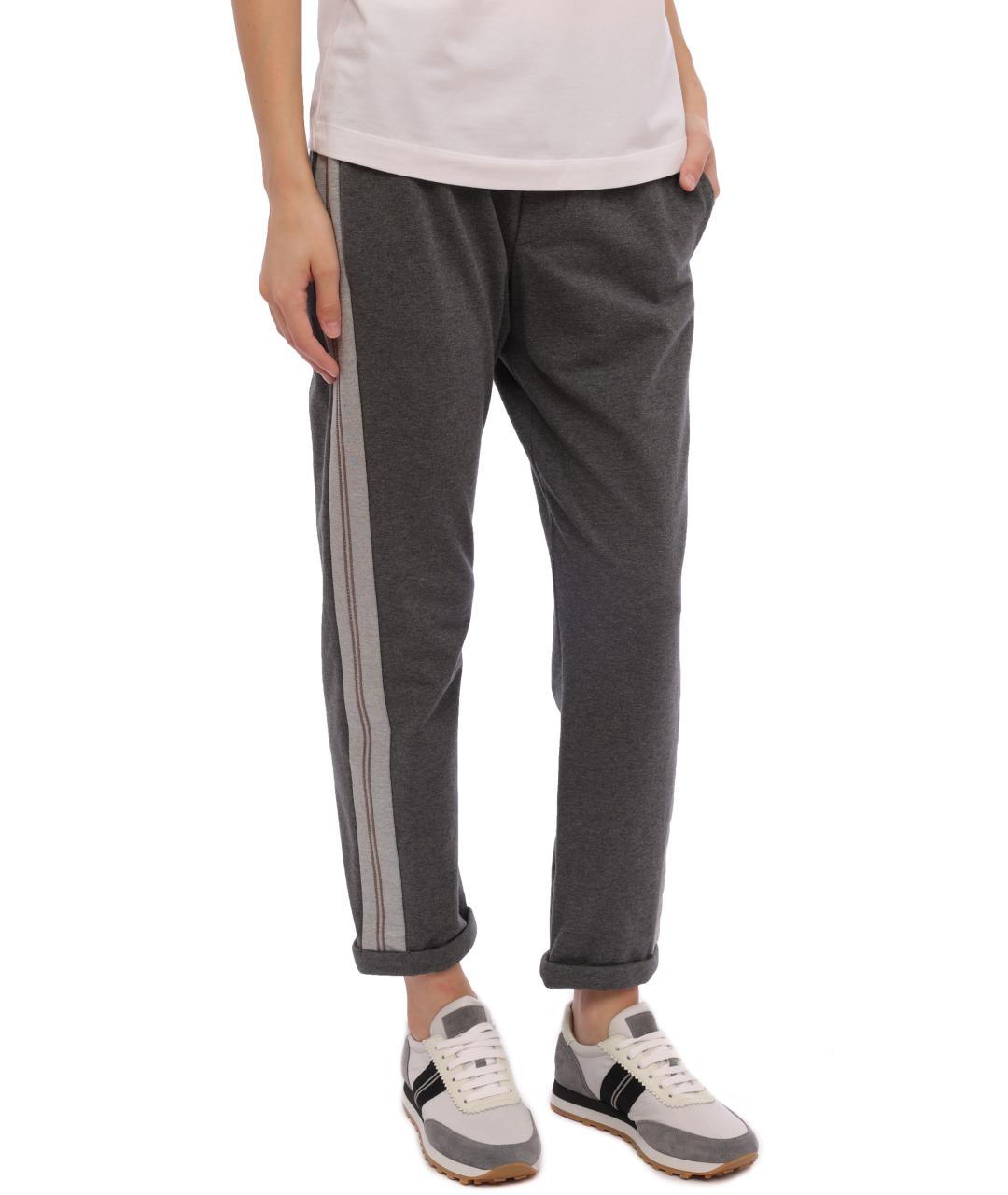 BRUNELLO CUCINELLI Серые хлопковые прямые брюки, фото 2