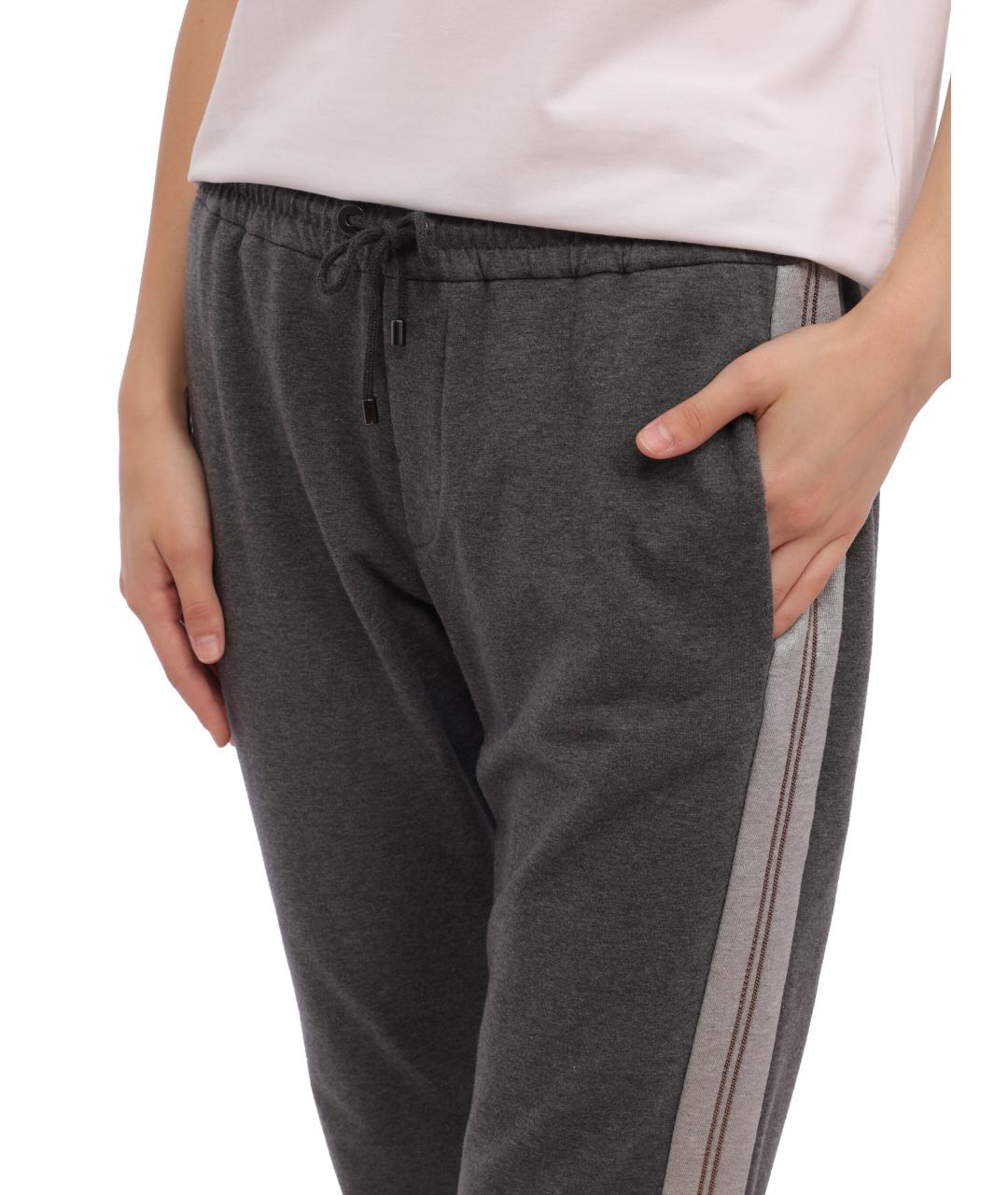 BRUNELLO CUCINELLI Серые хлопковые прямые брюки, фото 4