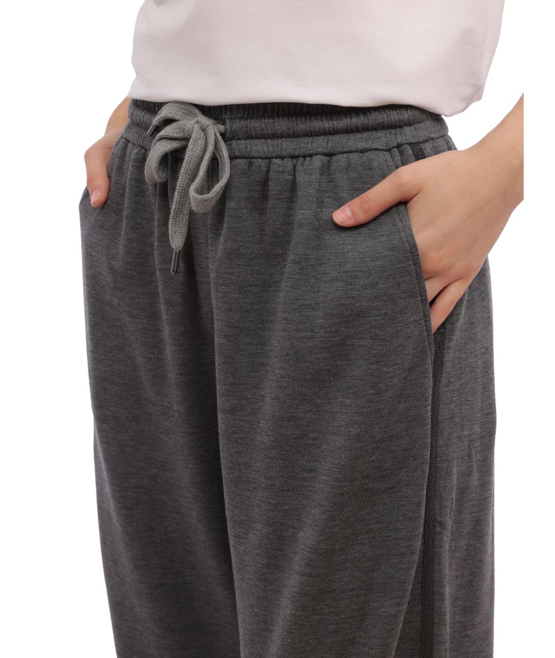 BRUNELLO CUCINELLI Серые хлопковые прямые брюки, фото 4