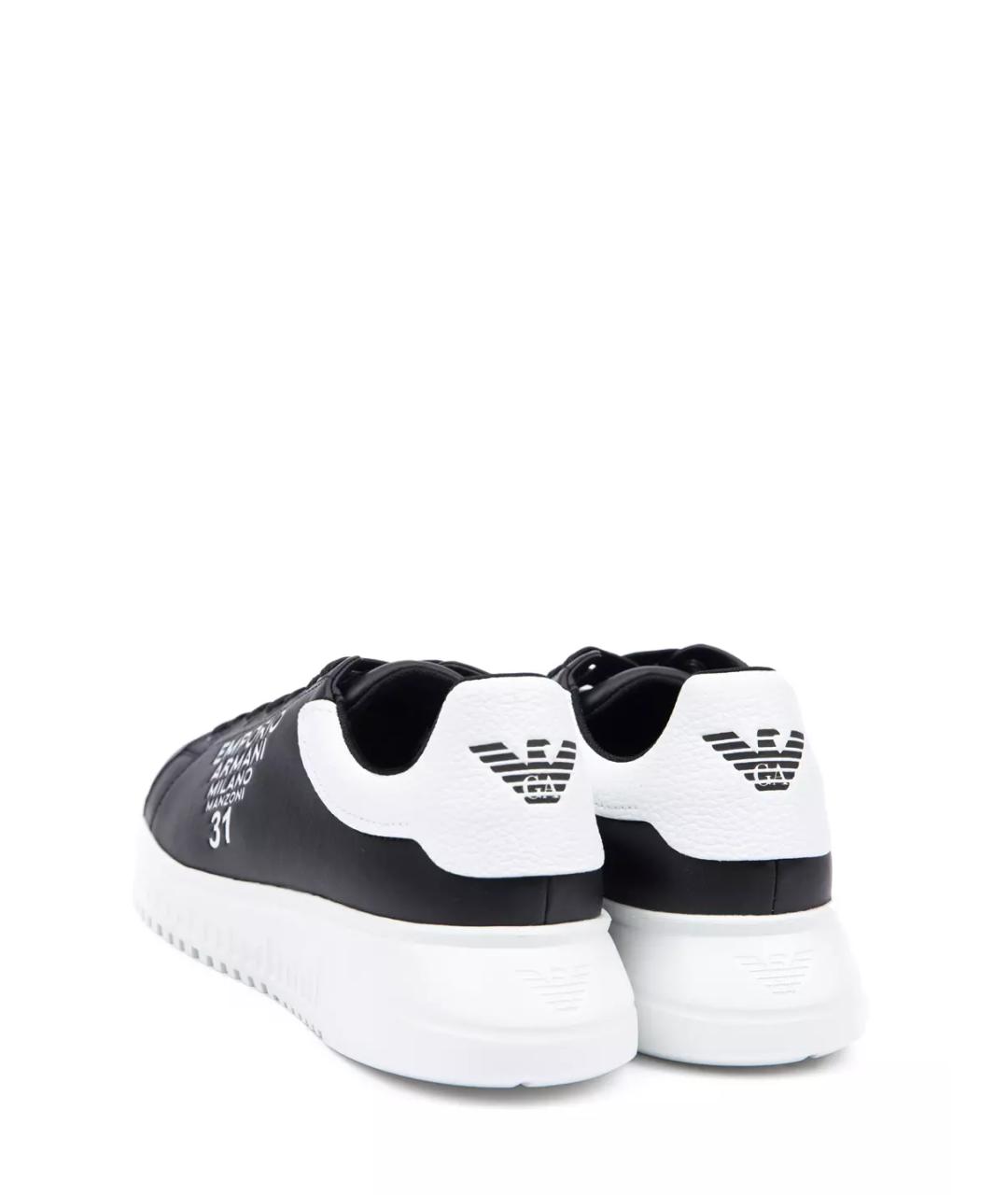 EMPORIO ARMANI Черные кожаные низкие кроссовки / кеды, фото 3