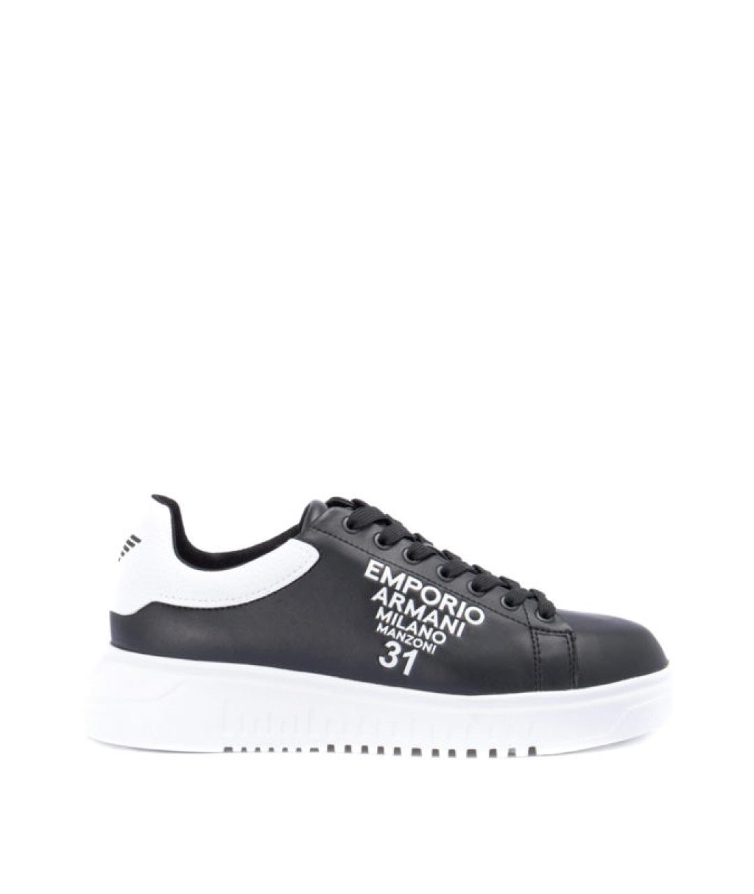 EMPORIO ARMANI Черные кожаные низкие кроссовки / кеды, фото 1