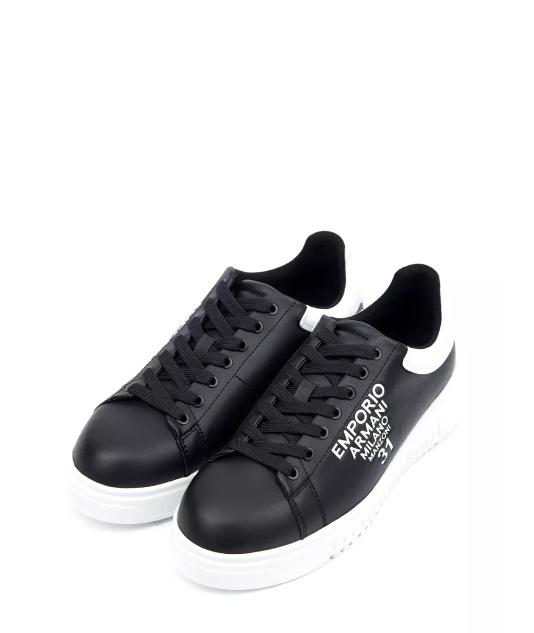 EMPORIO ARMANI Черные кожаные низкие кроссовки / кеды, фото 2