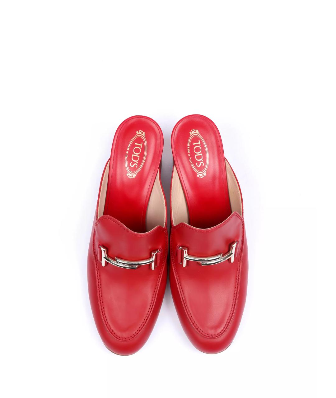 TOD'S Красные кожаные сабо, фото 4